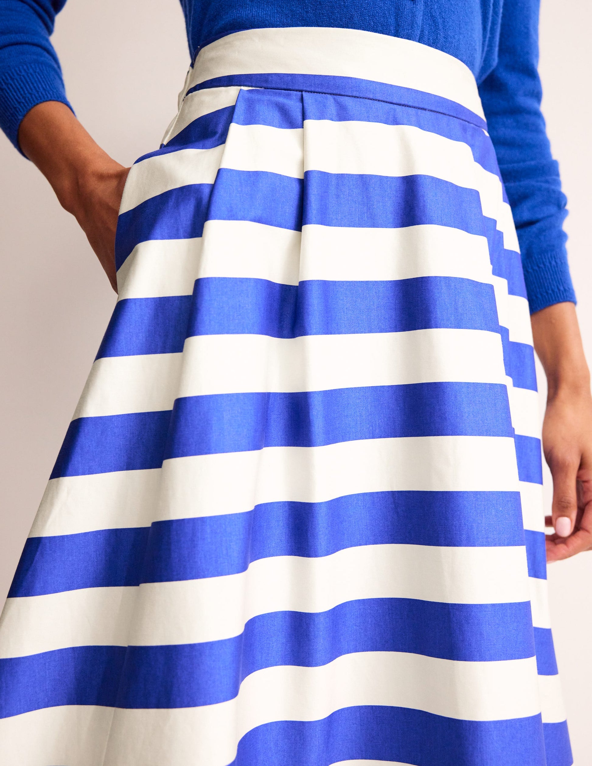 Isabella Cotton Sateen Skirt-Surf The Web and Ivory Stripe-2