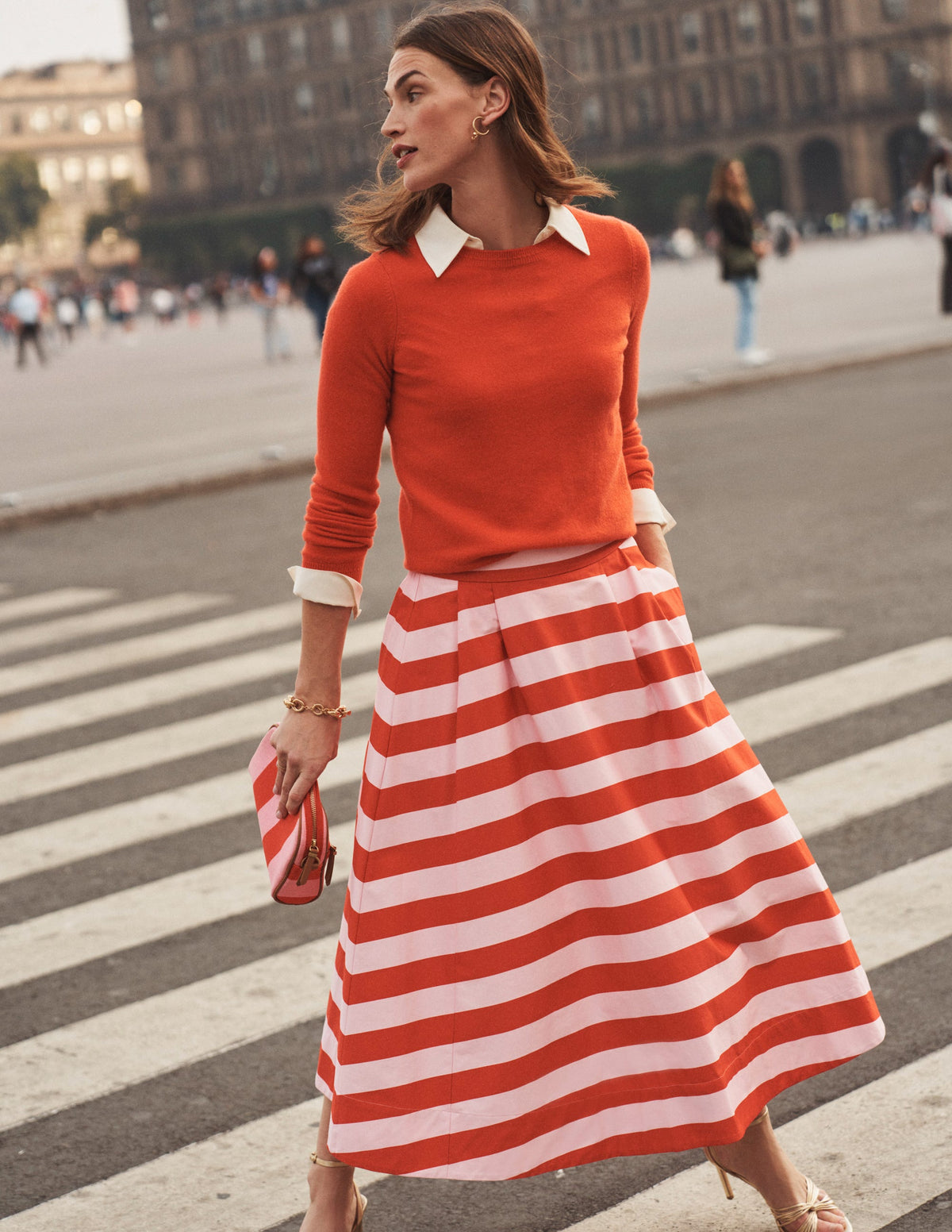 Isabella Cotton Sateen Skirt-Fiesta and Orchid Pink Stripe-5