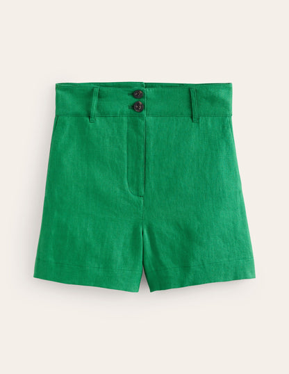 Westbourne Linen Shorts-Green Tambourine-6
