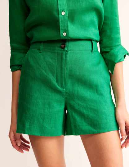 Westbourne Linen Shorts-Green Tambourine-4