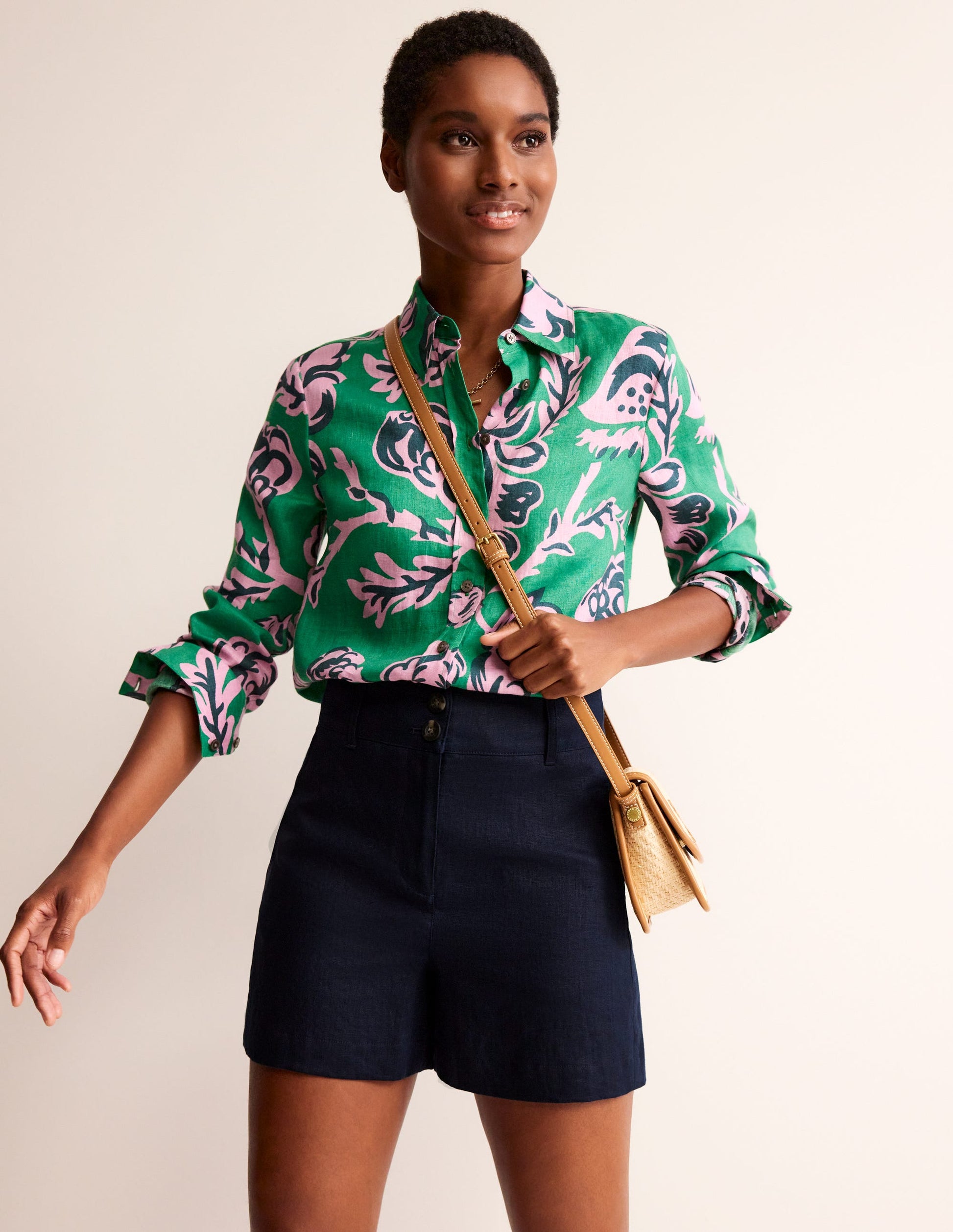 Westbourne Linen Shorts-Navy-1