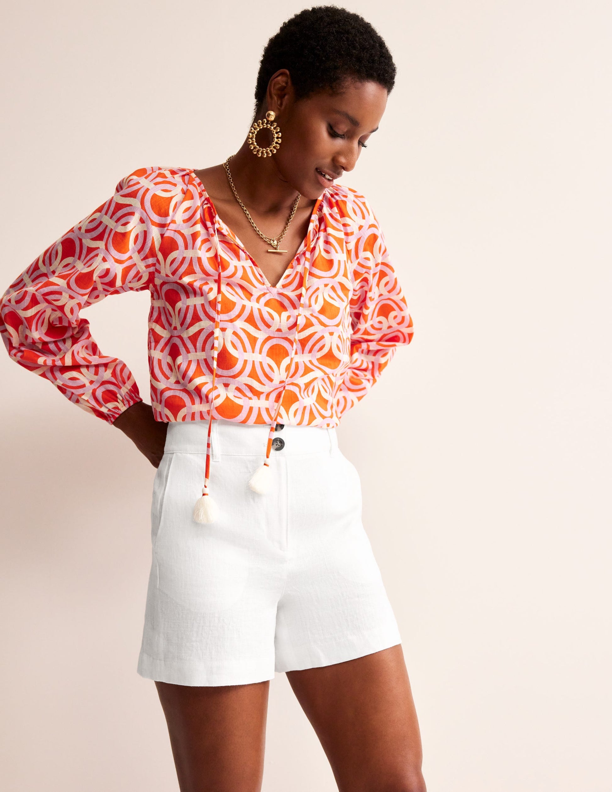 Westbourne Linen Shorts-White-1