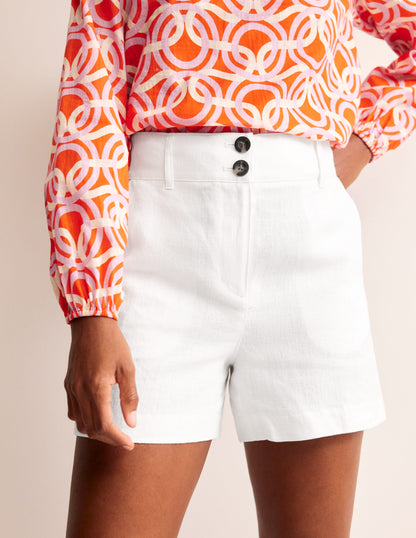 Westbourne Linen Shorts-White-4