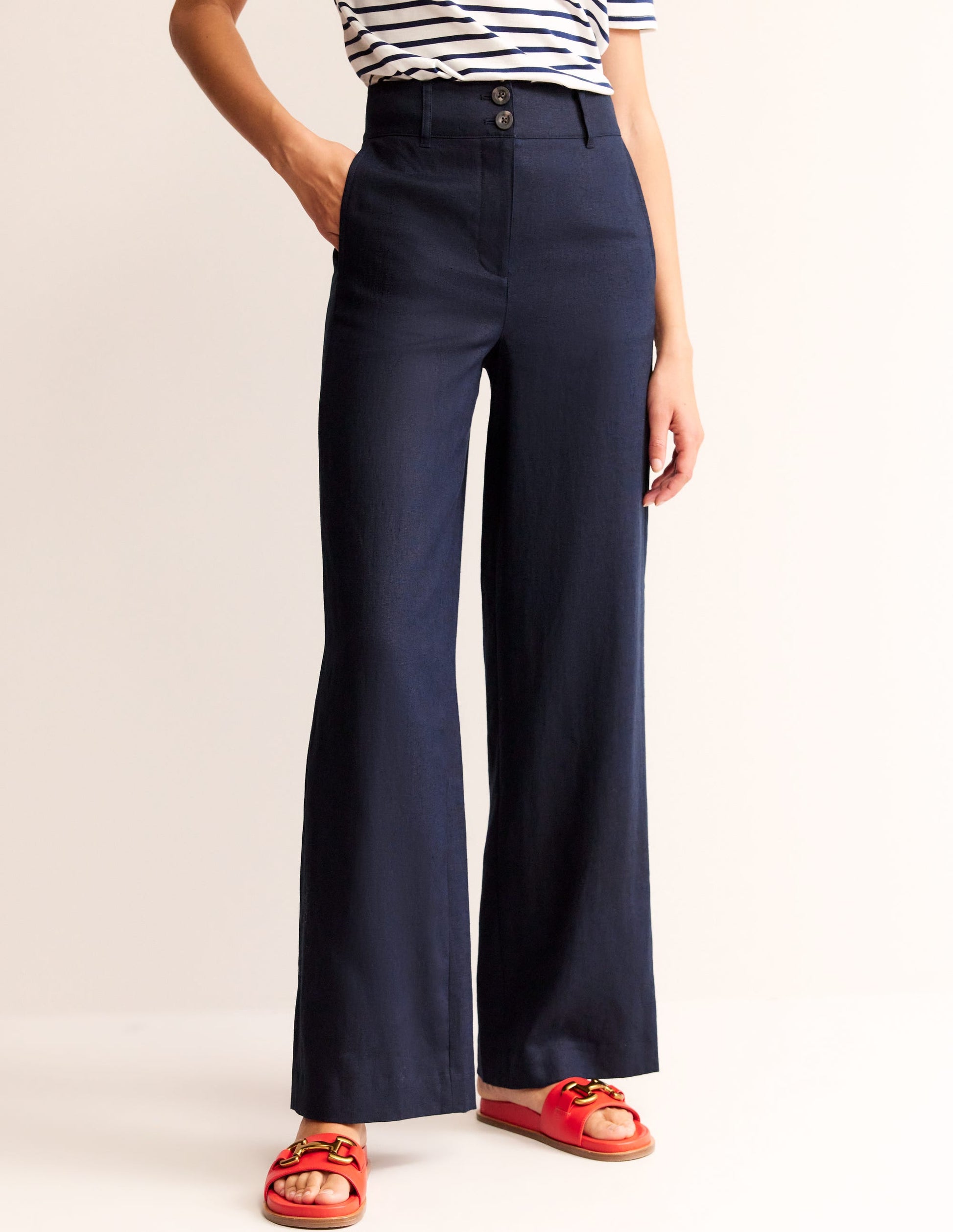 Westbourne Linen Trousers-Navy-4