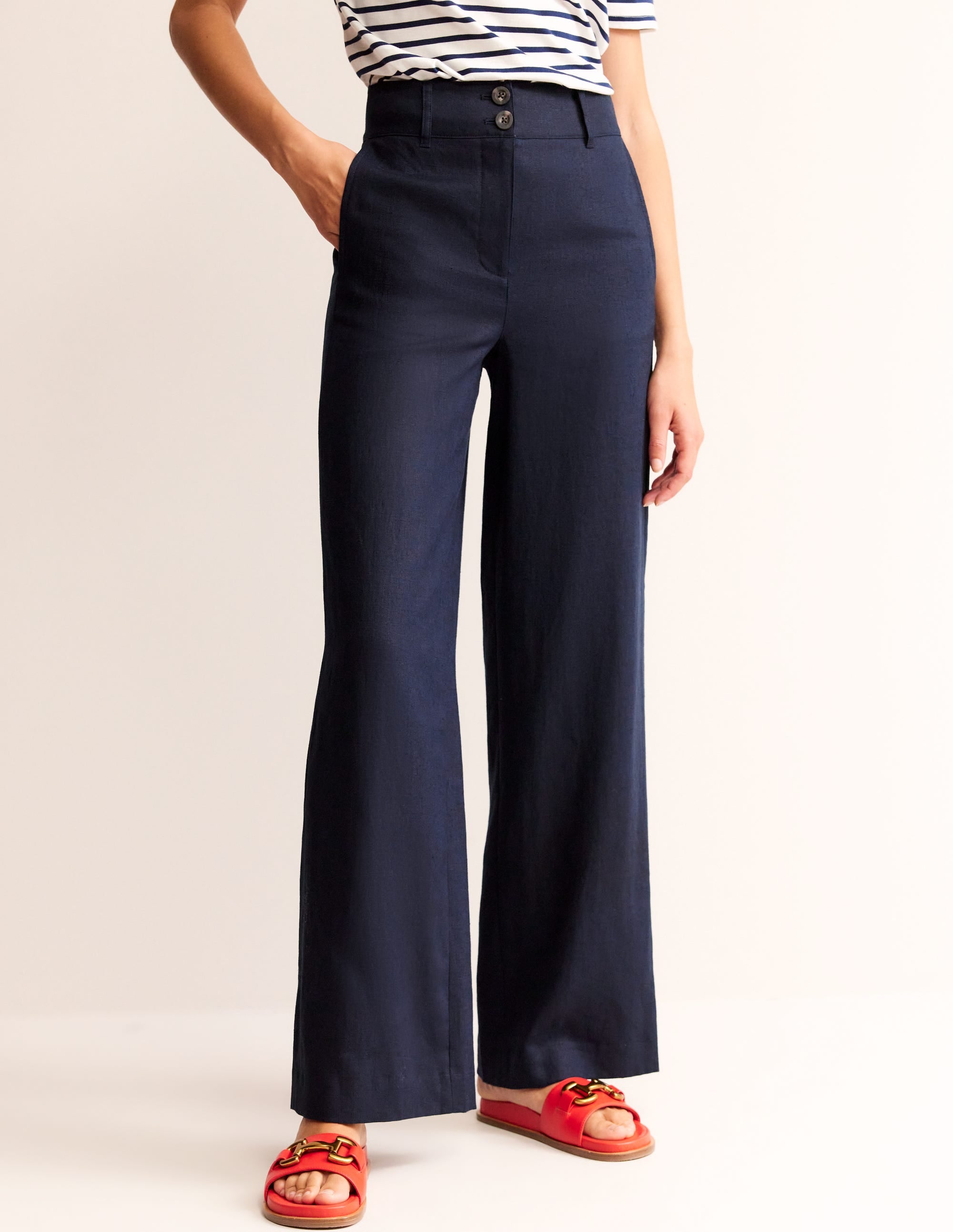 Westbourne Linen Trousers-Navy - Image 4