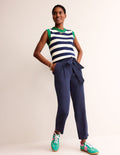 Tapered Tie Waist Trousers-French Navy