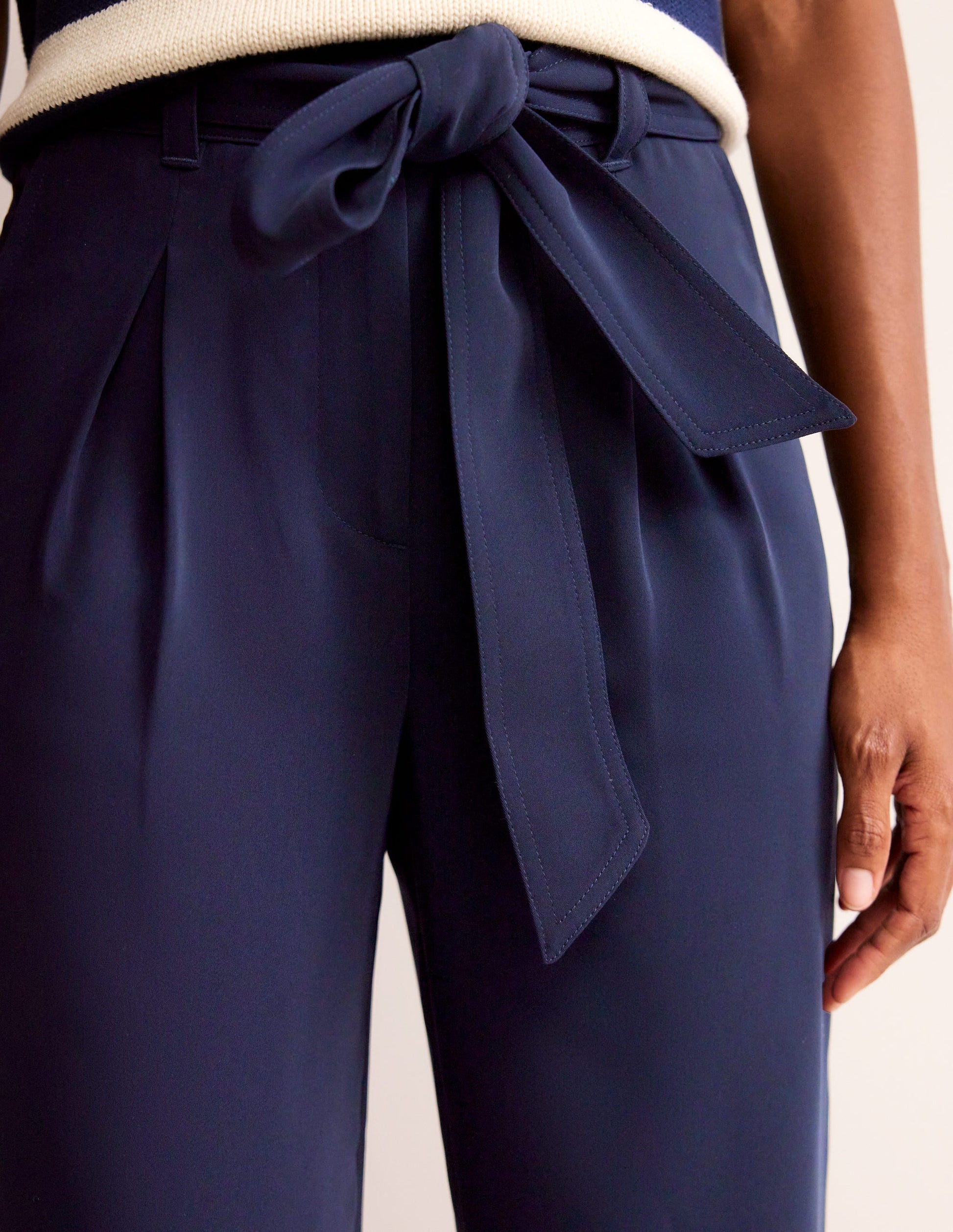 Tapered Tie Waist Trousers-French Navy-2