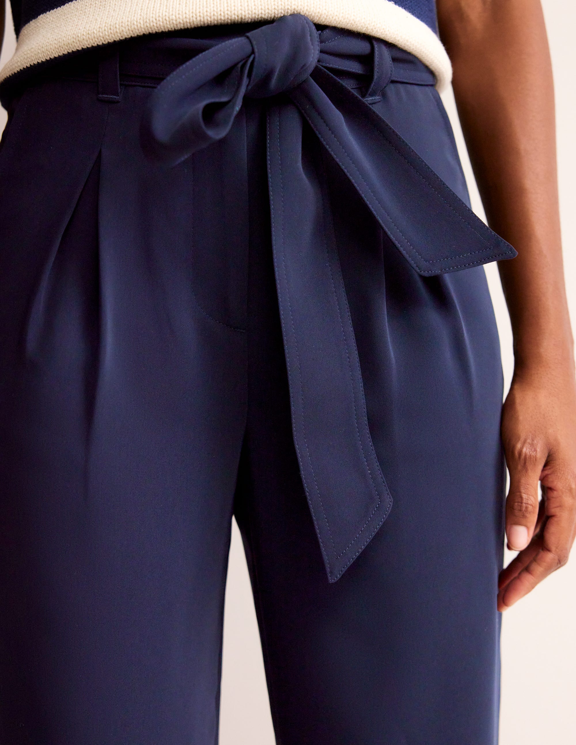 Tapered Tie Waist Trousers-French Navy - Image 2