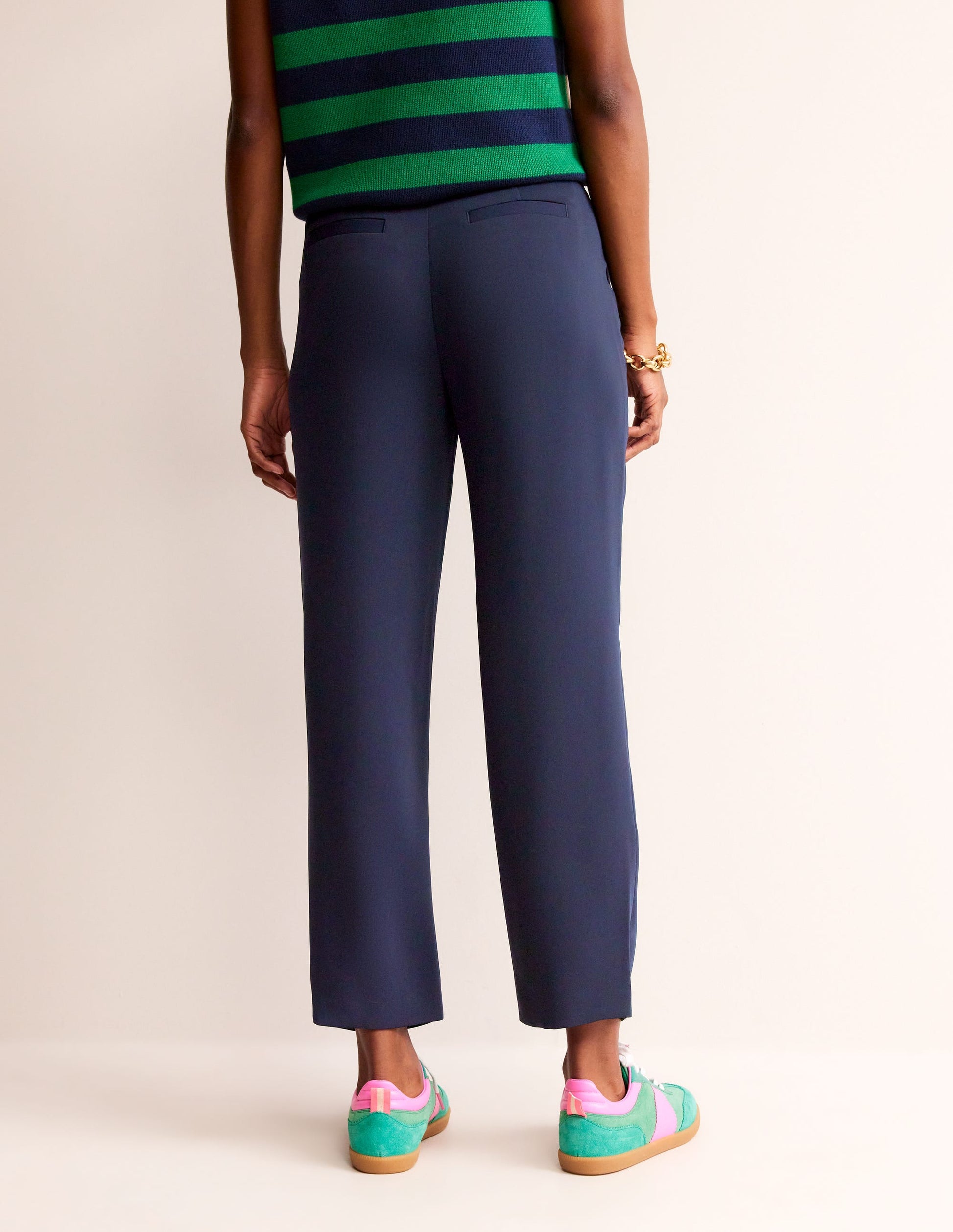 Tapered Tie Waist Trousers-French Navy-3