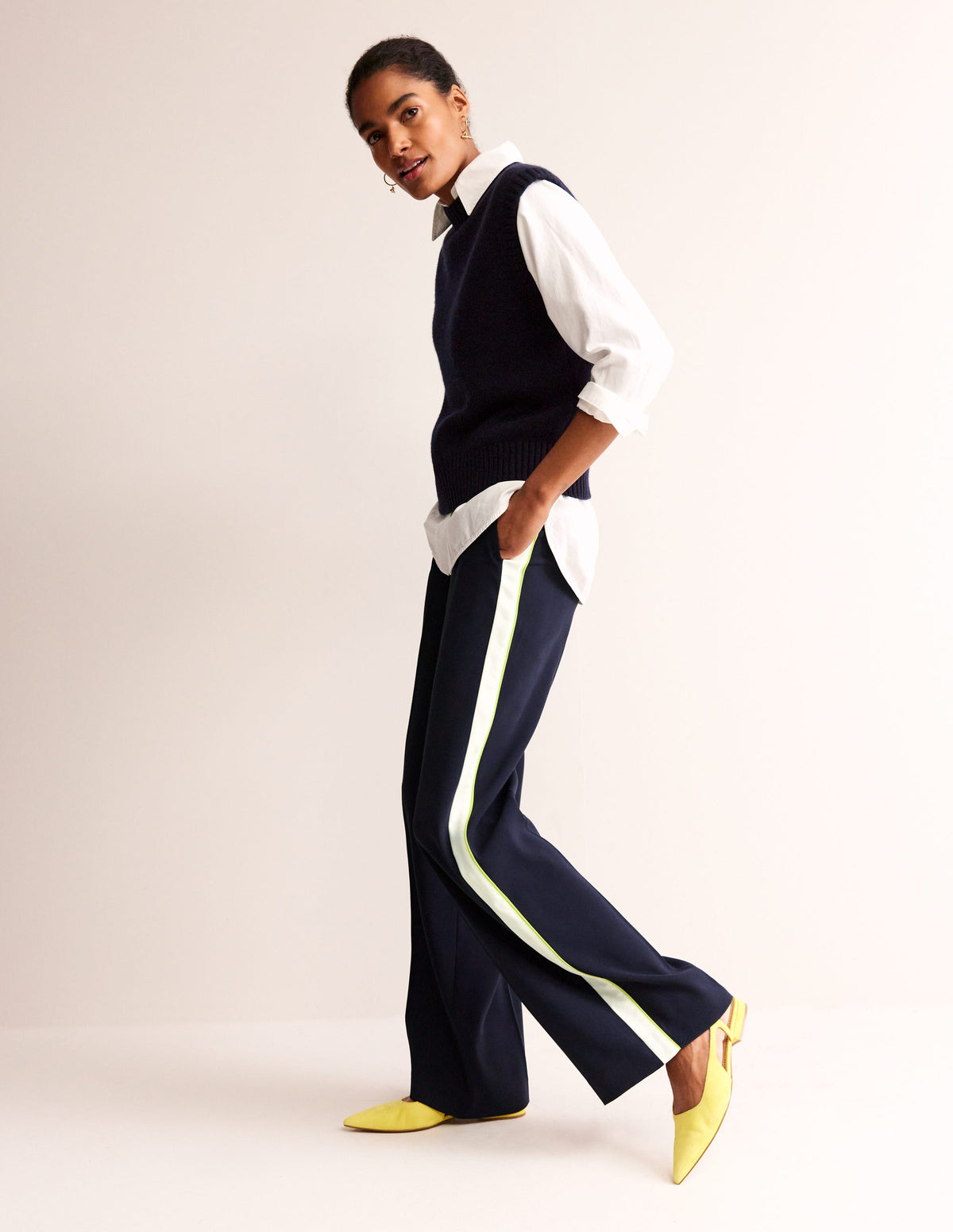 Westbourne Fluid Trousers-Navy Side Stripe - Image 1
