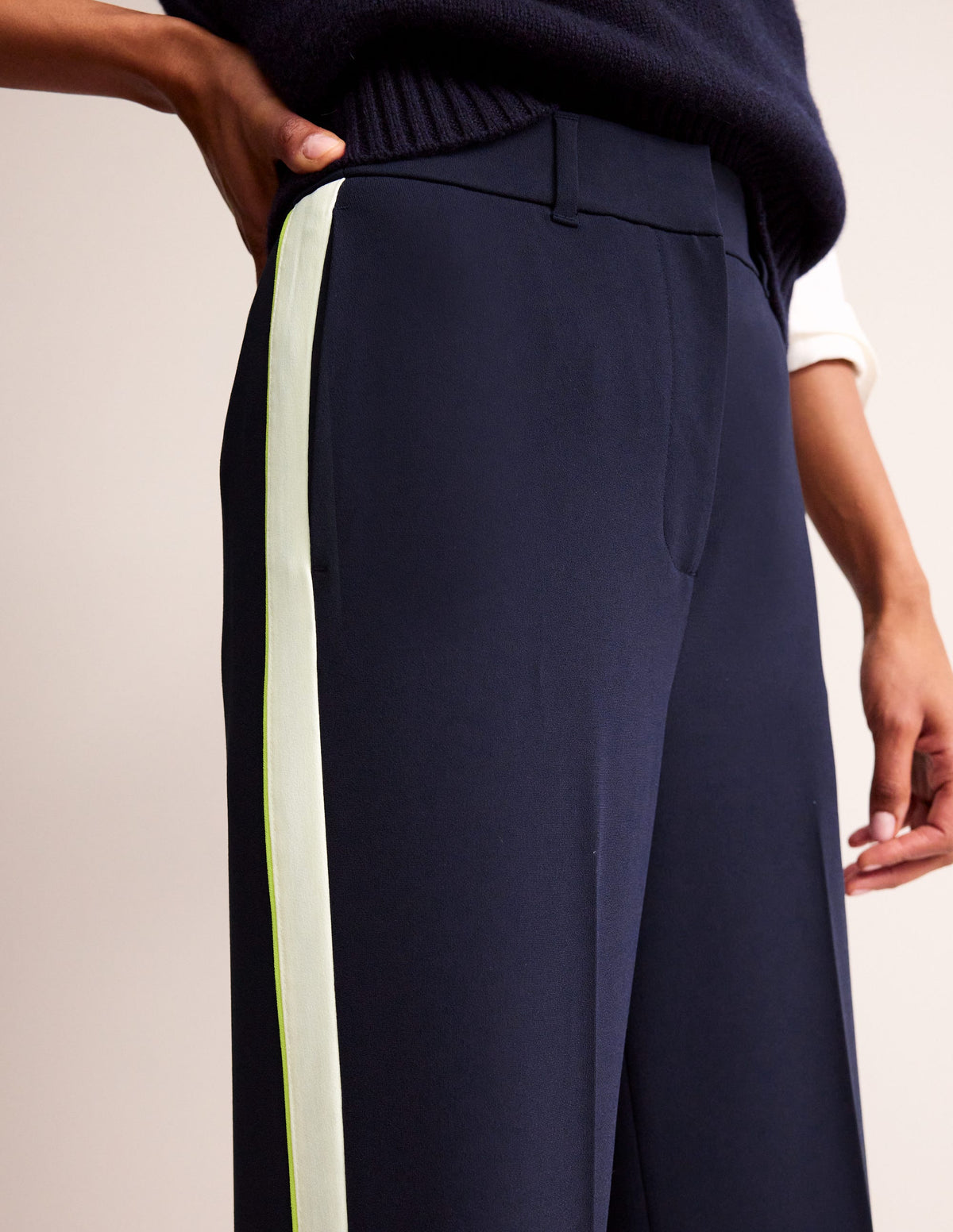 Westbourne Fluid Trousers-Navy Side Stripe - Image 2