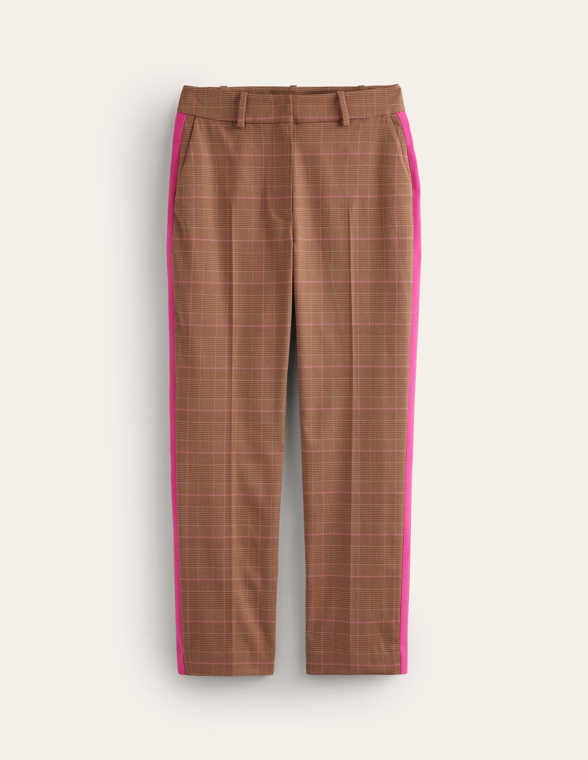 Kew Check Side Stripe Trousers-Brown and Pink Check-5