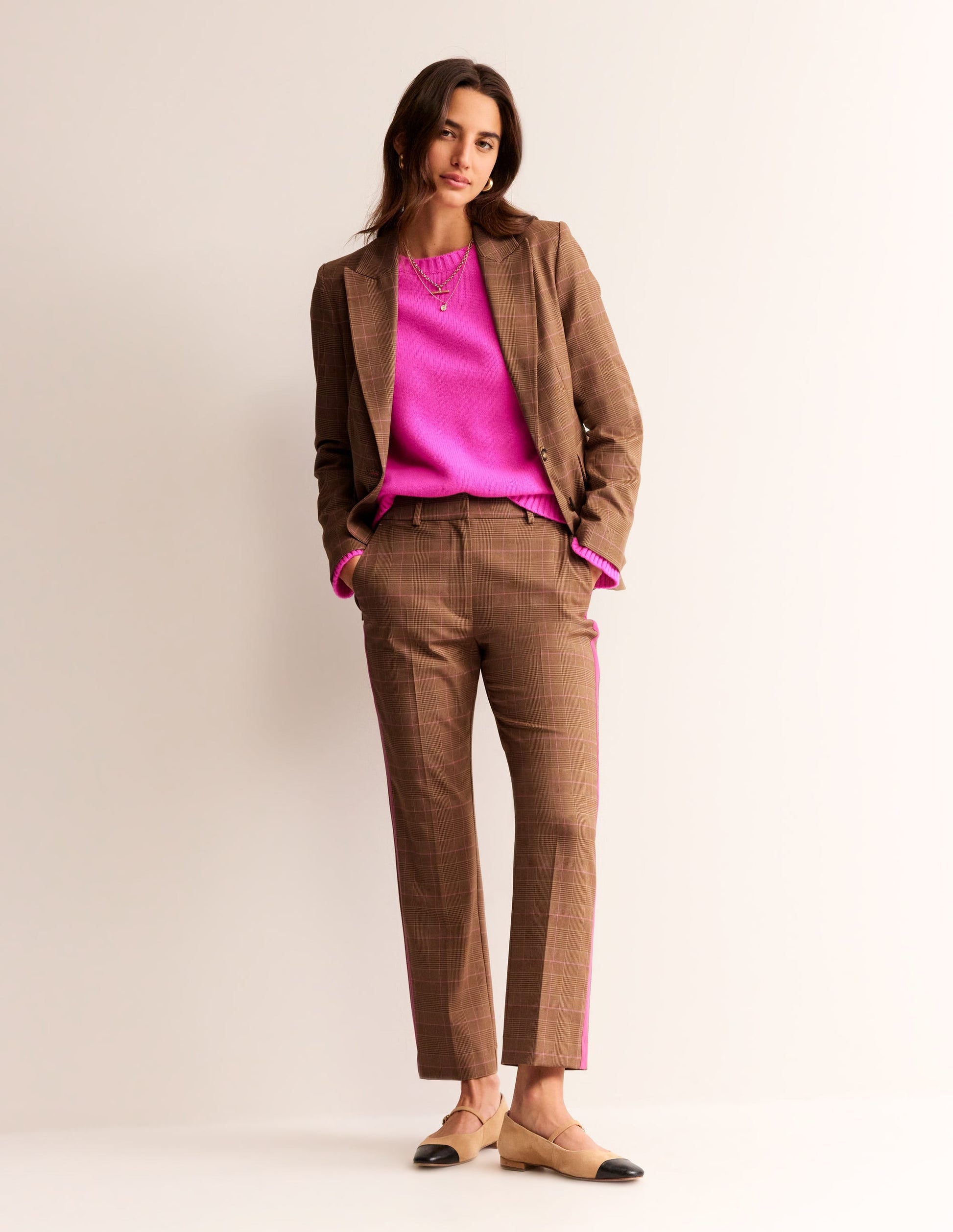 Kew Check Side Stripe Trousers-Brown and Pink Check-1