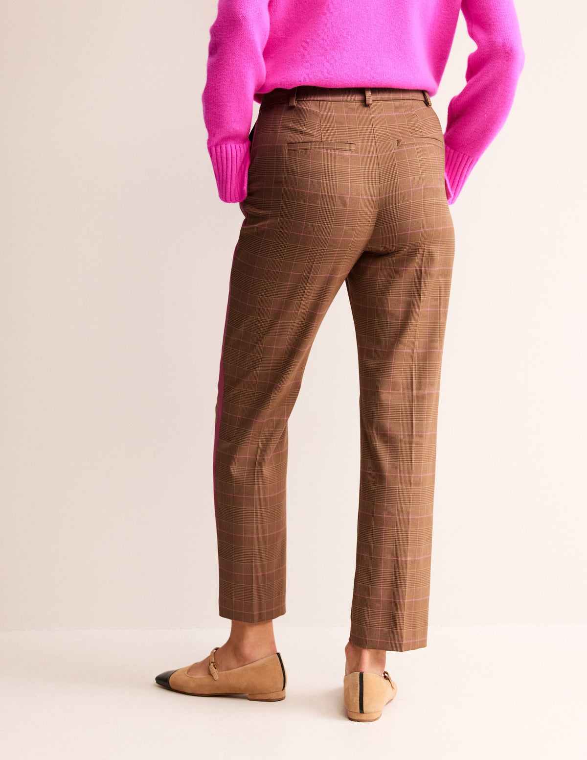 Kew Check Side Stripe Trousers-Brown and Pink Check-3