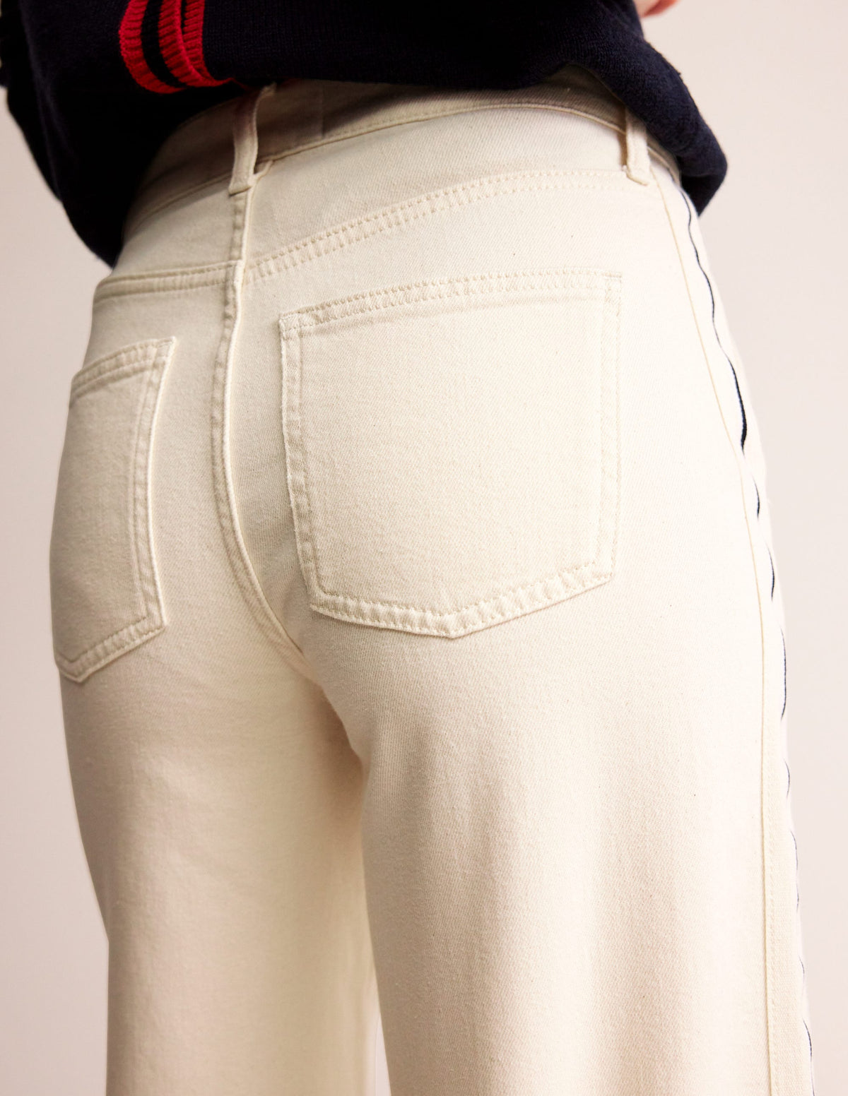 Side Stripe Wide Crop Jeans-Ecru - Image 3