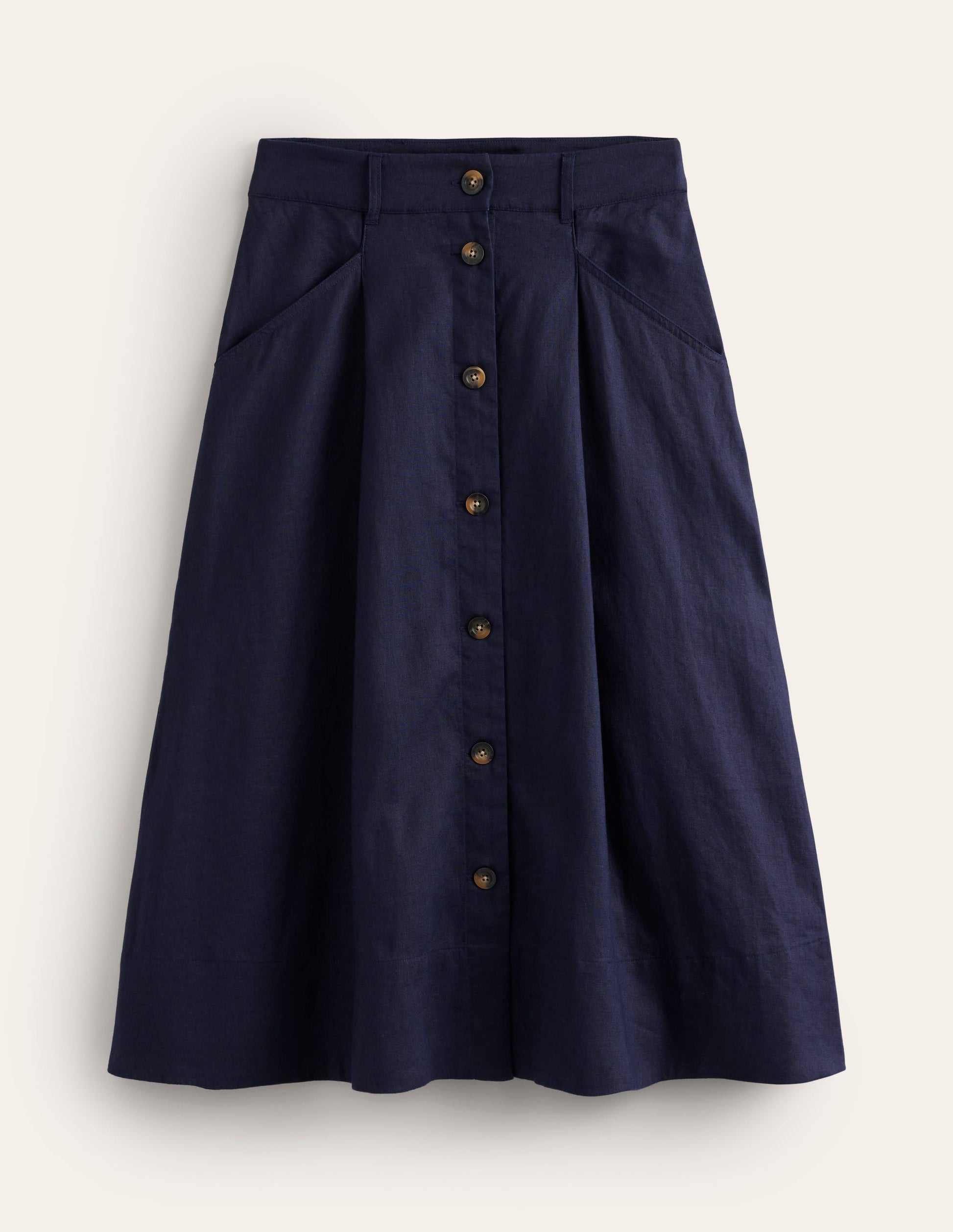 Petra Linen Midi Skirt-Navy-5