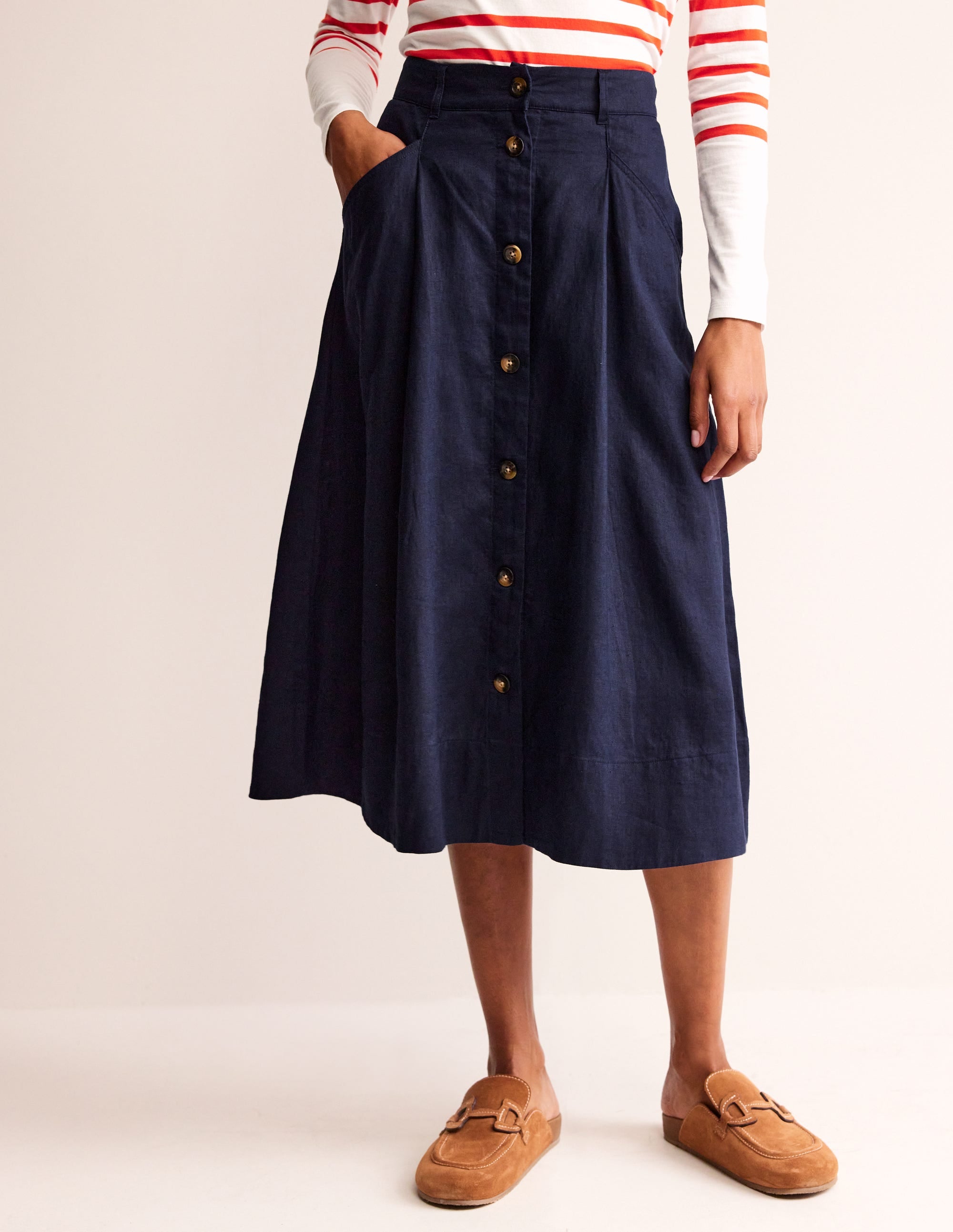 Petra Linen Midi Skirt-Navy - Image 3
