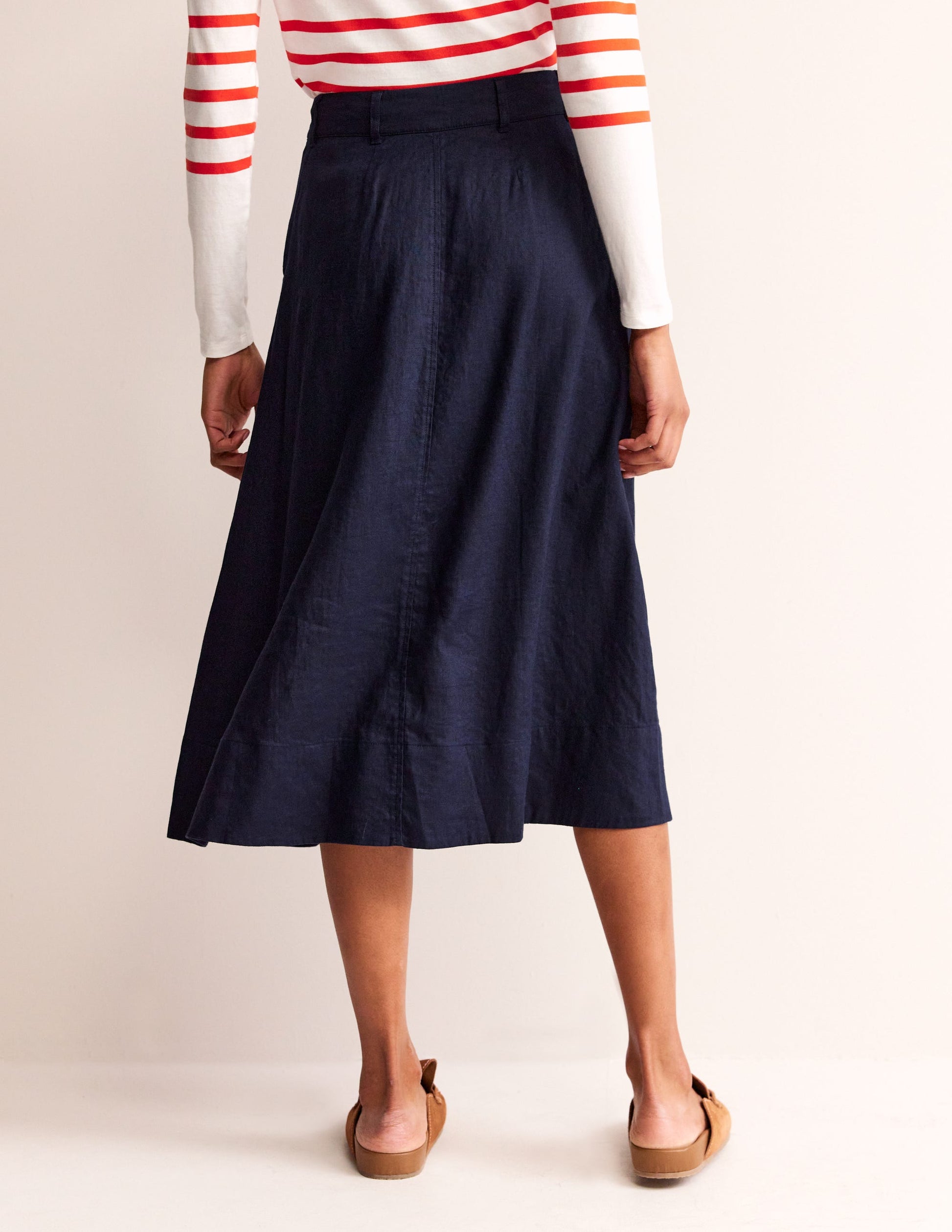 Petra Linen Midi Skirt-Navy-4