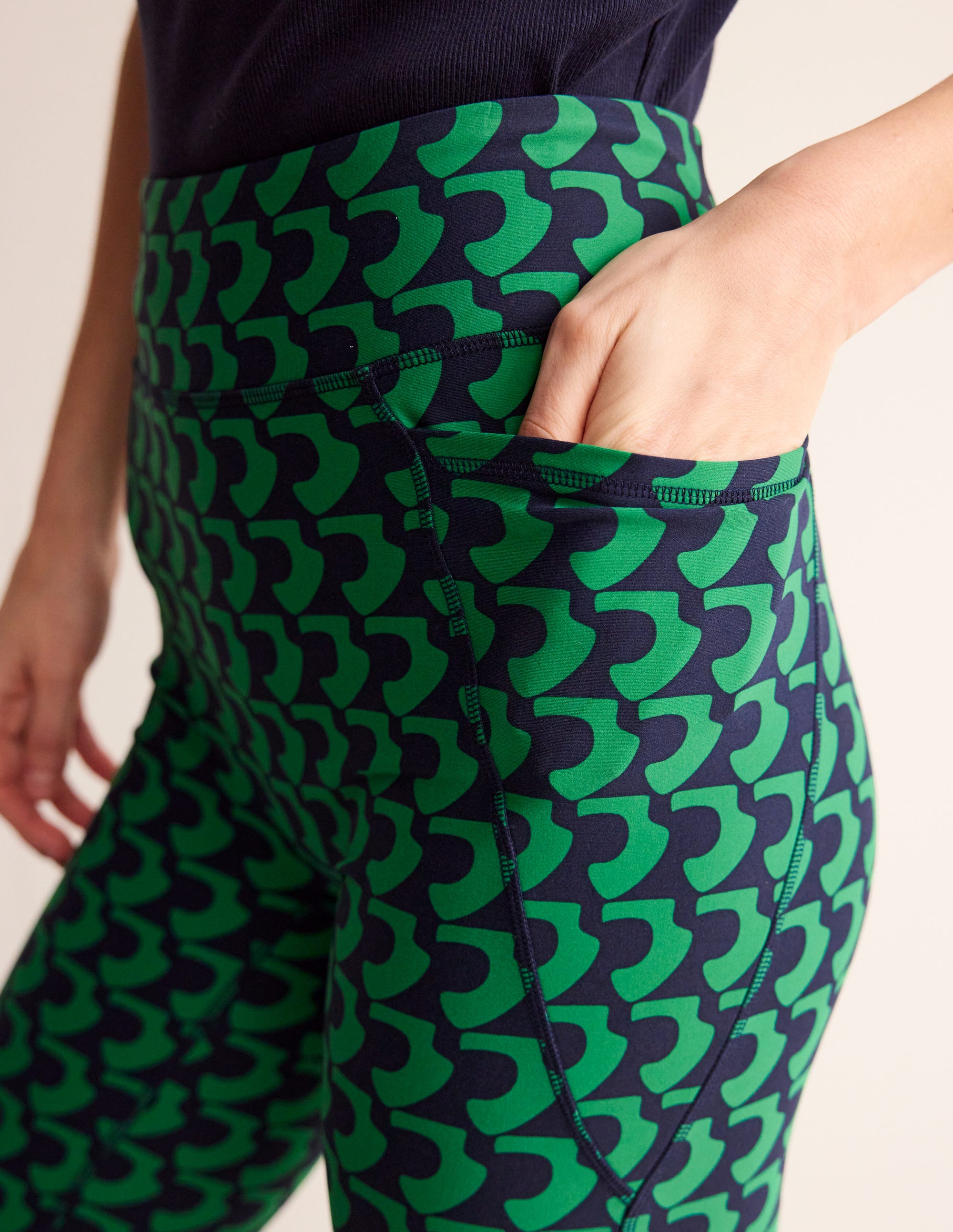 High Waist Pocket Leggings-Green Tambourine, Arc Geo - Image 2