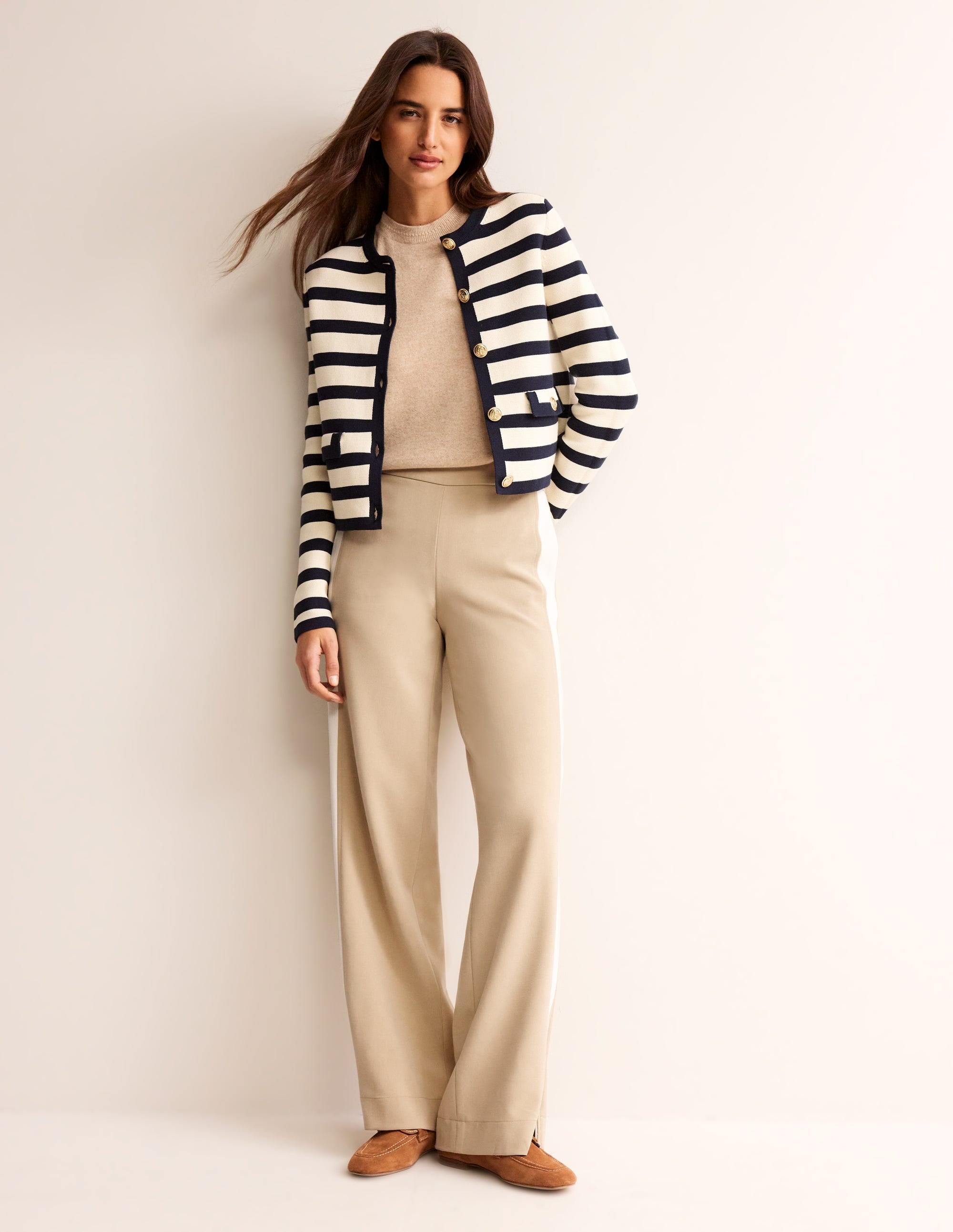 Pull On Side Stripe Trousers-Neutral - Image 1