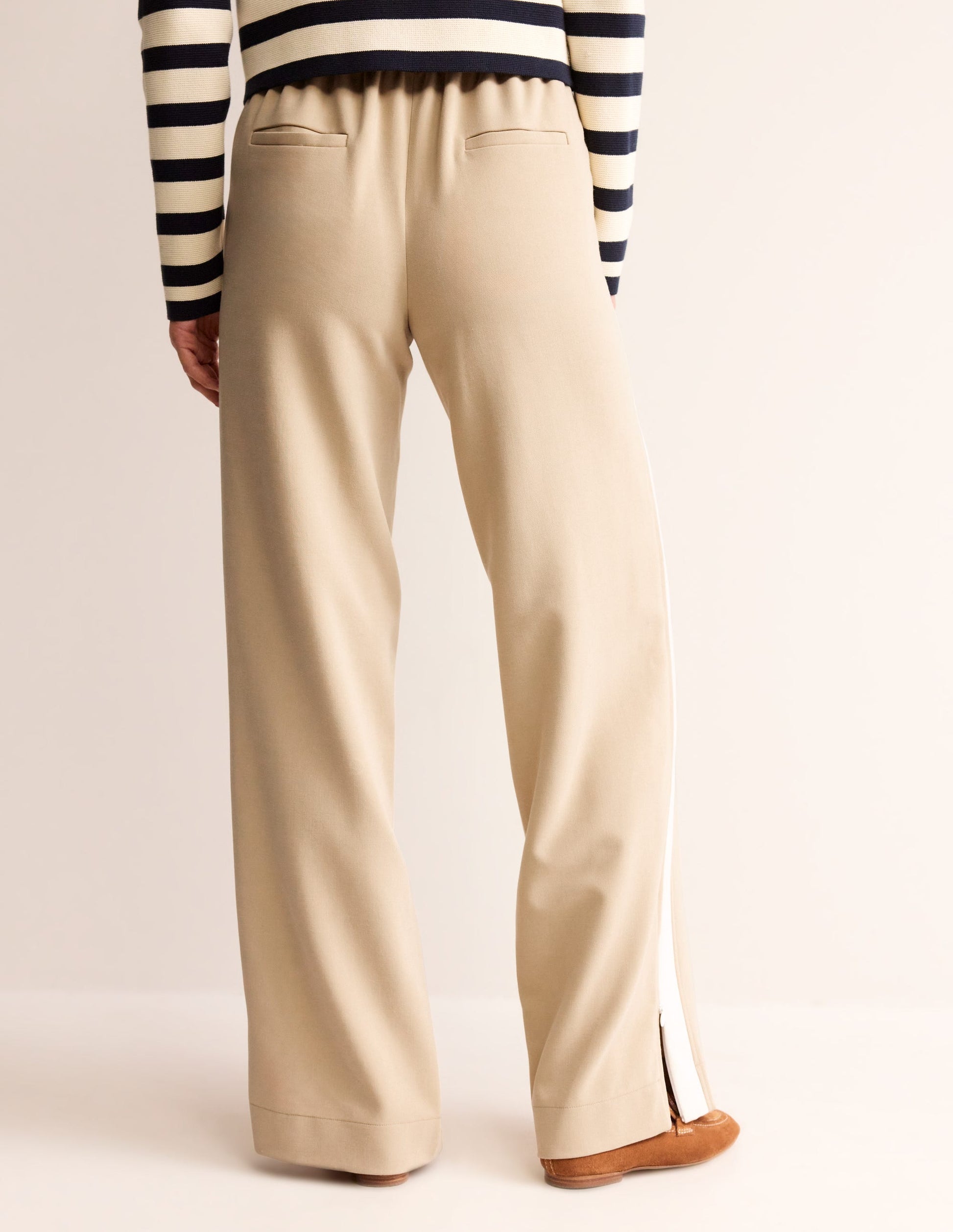 Pull On Side Stripe Trousers-Neutral-3