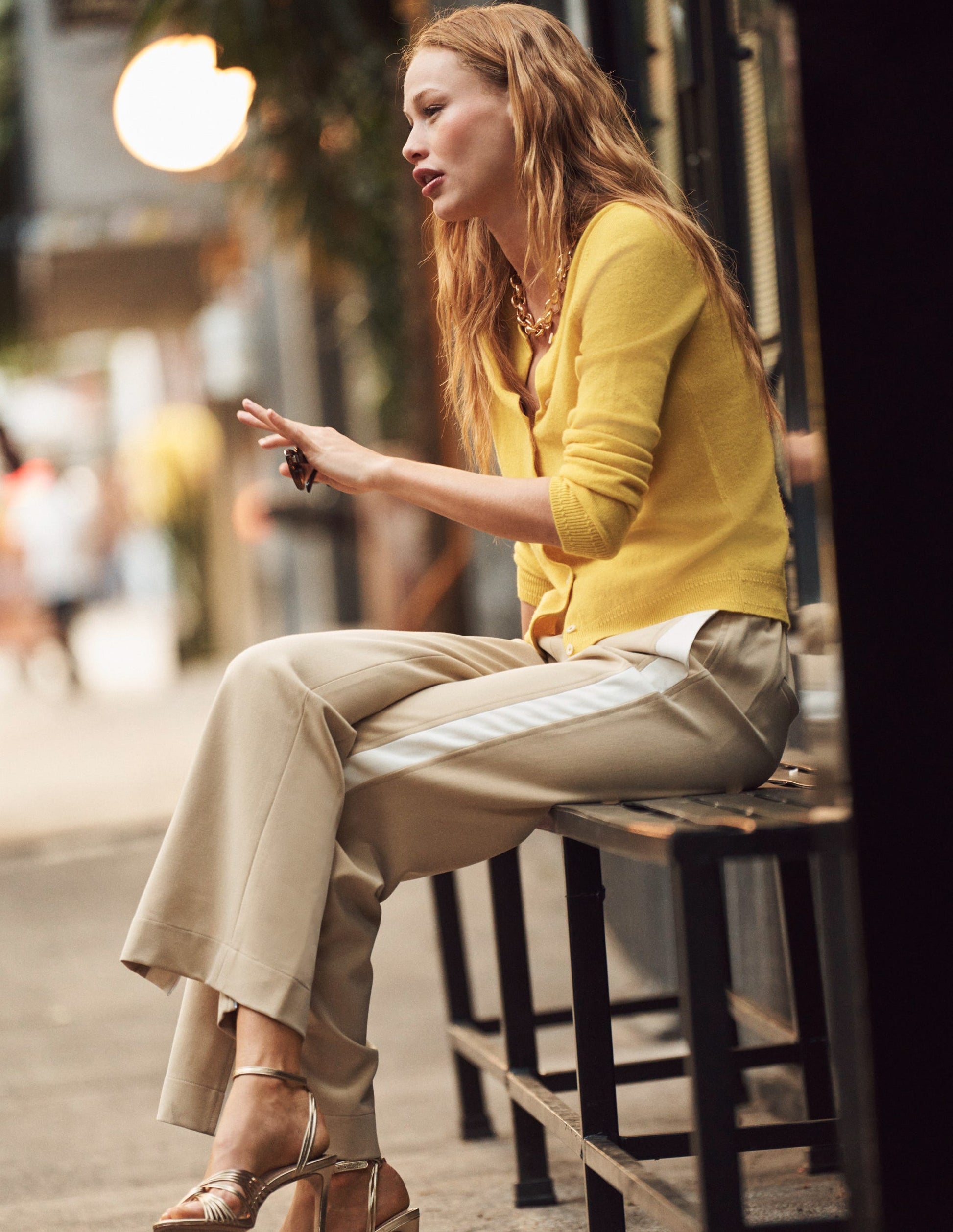 Pull On Side Stripe Trousers-Neutral-5