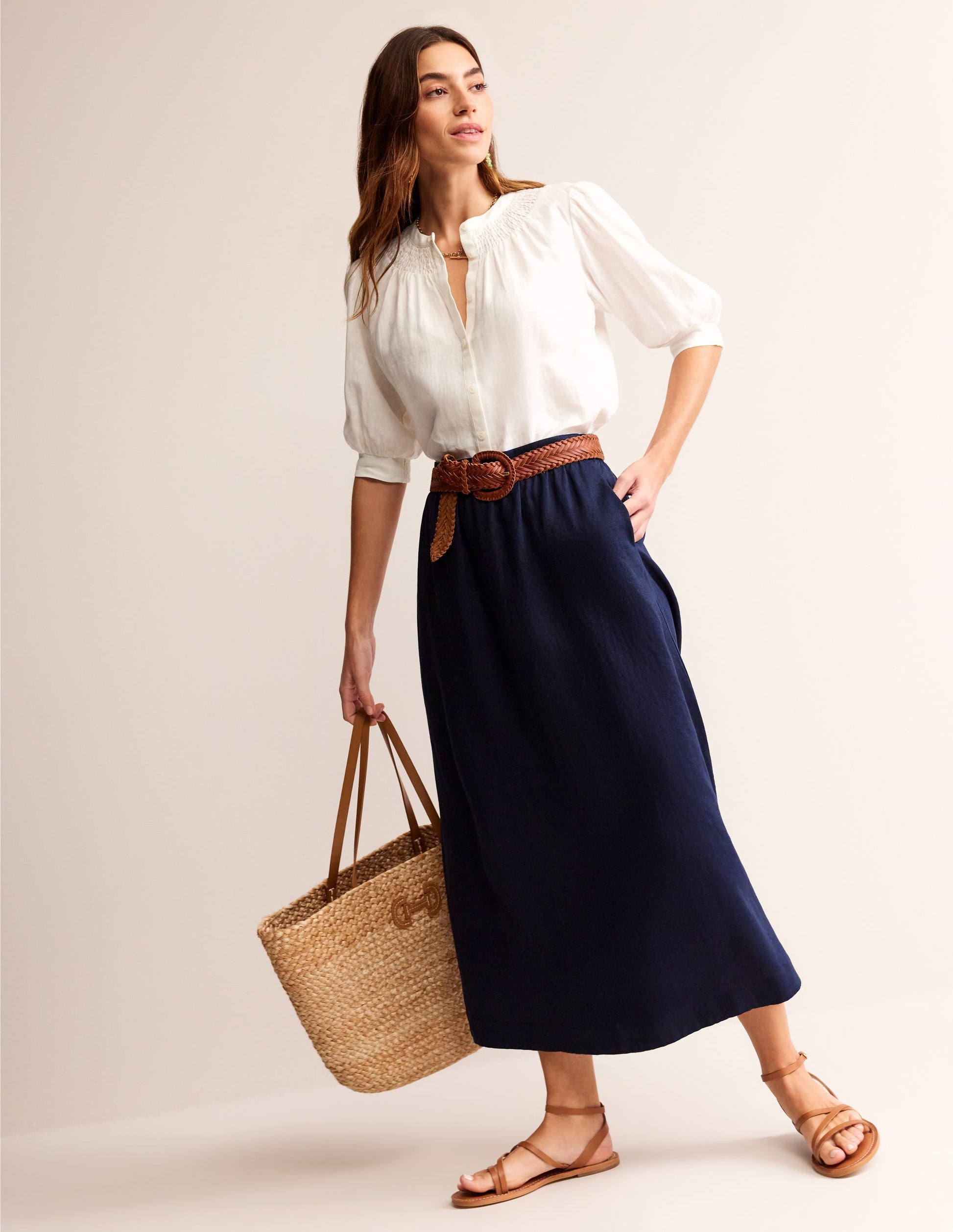 Florence Linen Skirt-Navy-1