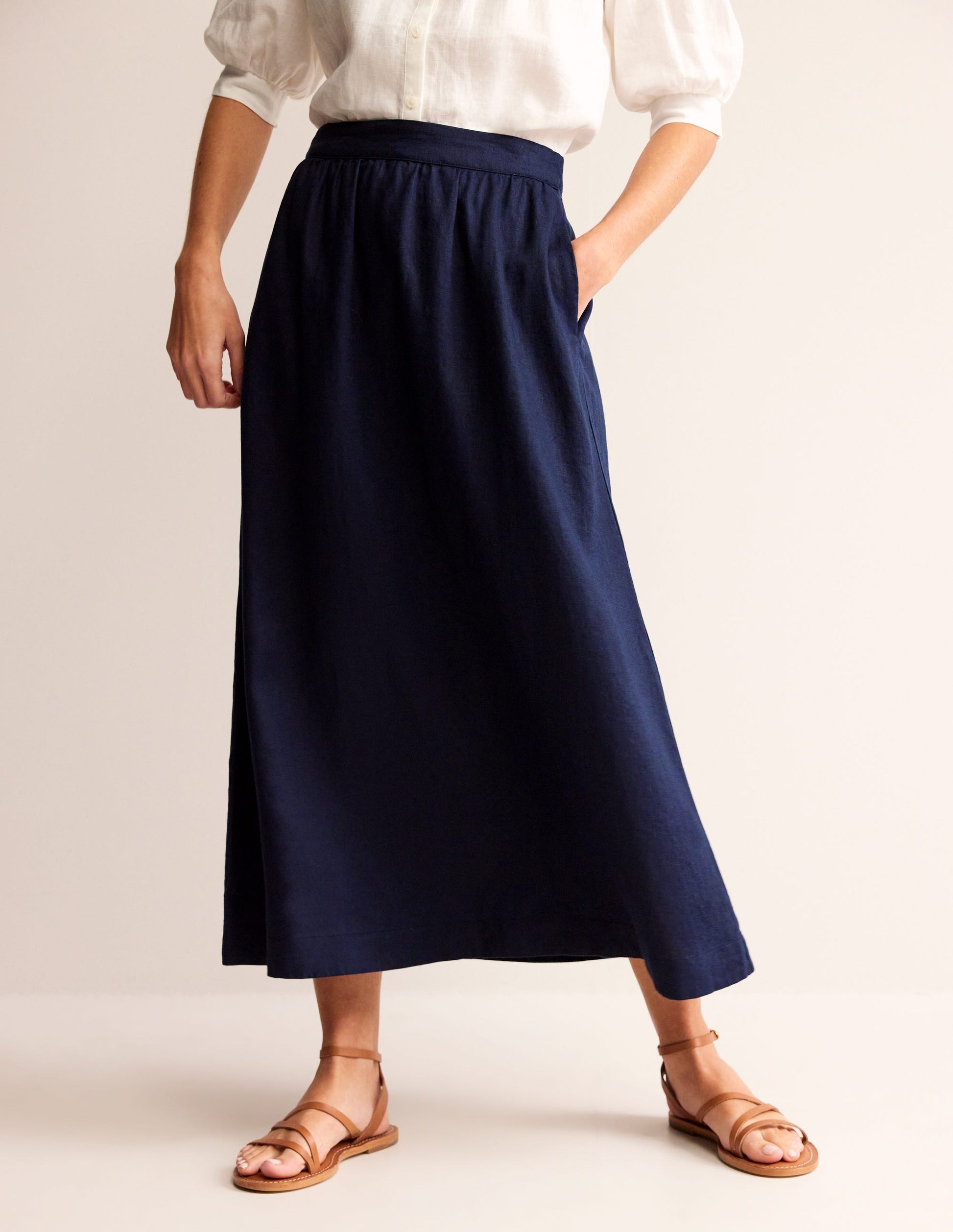 Florence Linen Skirt-Navy-4
