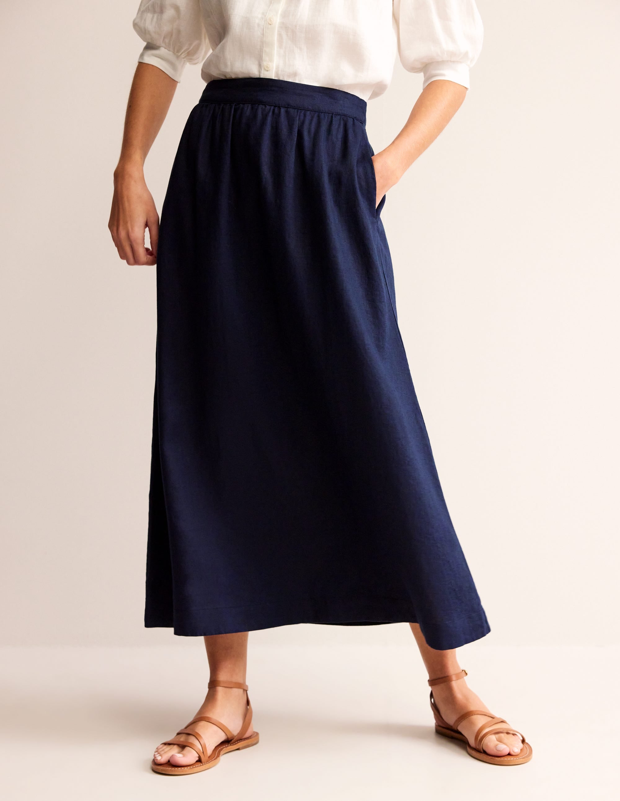 Florence Linen Skirt-Navy - Image 4
