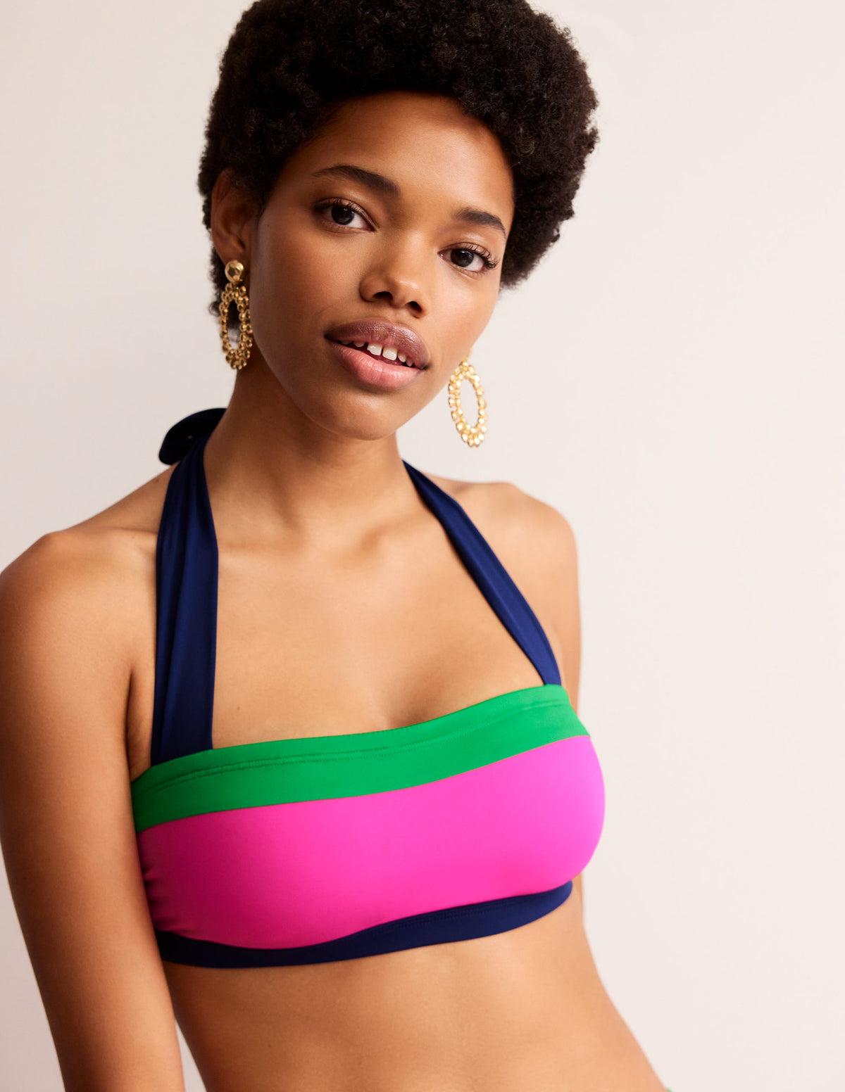 Santorini Bikini Top-Super Pink Colourblock - Image 1