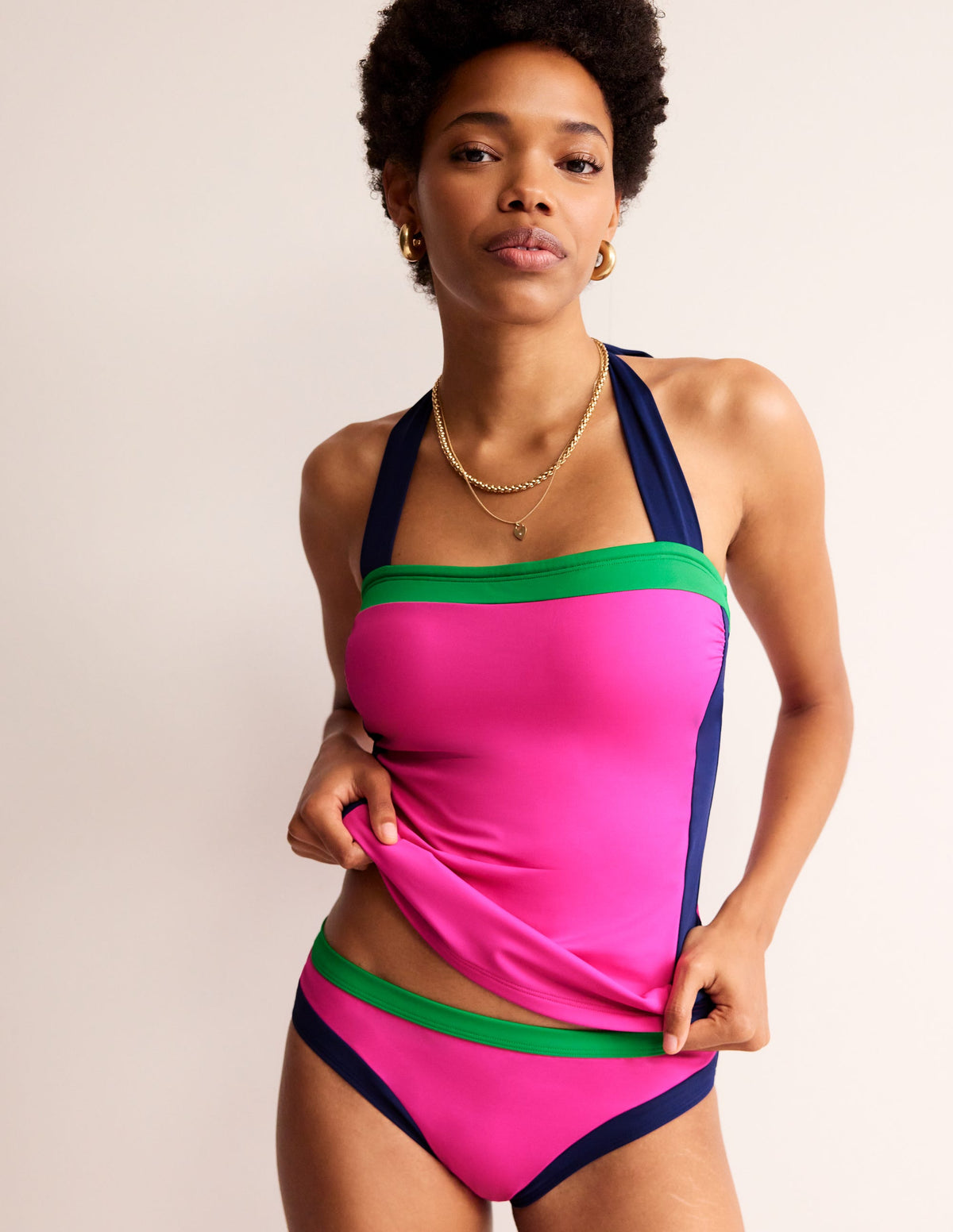 Santorini Tankini Top-Super Pink colourblock-4