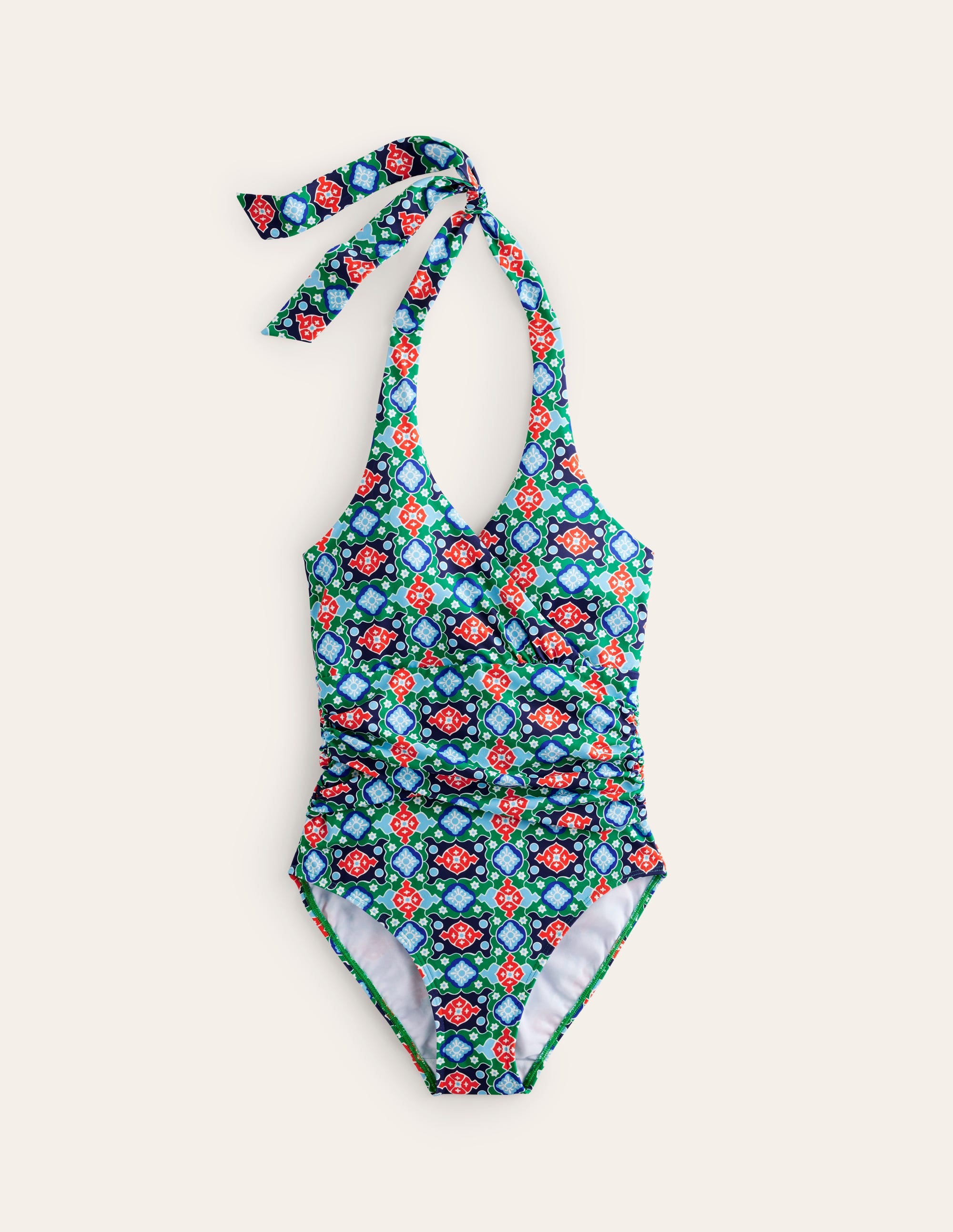 Levanzo Halter Swimsuit-Green Tambourine, Coastal Tile - Image 5