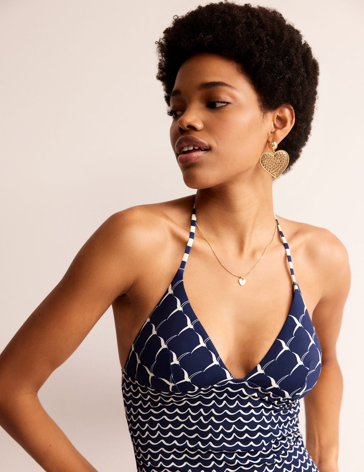 Symi String Swimsuit-French Navy, Seagull - Image 1