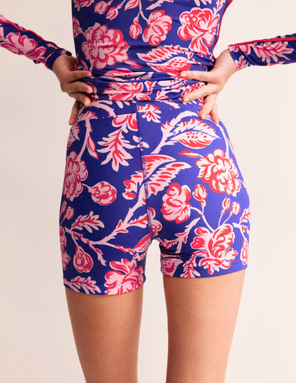 Swim Cycling Shorts-Surf The Web Blue, Rose Blush-3