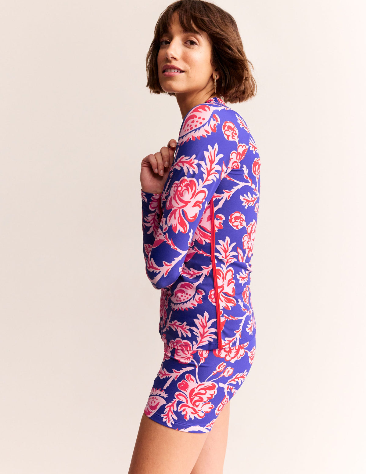 Piped Raglan Rash Vest-Surf The Web Blue, Rose Blush - Image 4