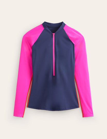 Piped Raglan Rash Vest-Navy/ Super Pink Colourblock-5