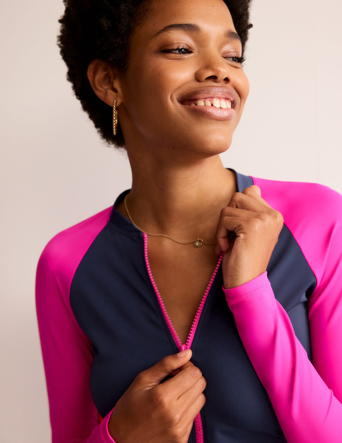 Piped Raglan Rash Vest-Navy/ Super Pink Colourblock - Image 2