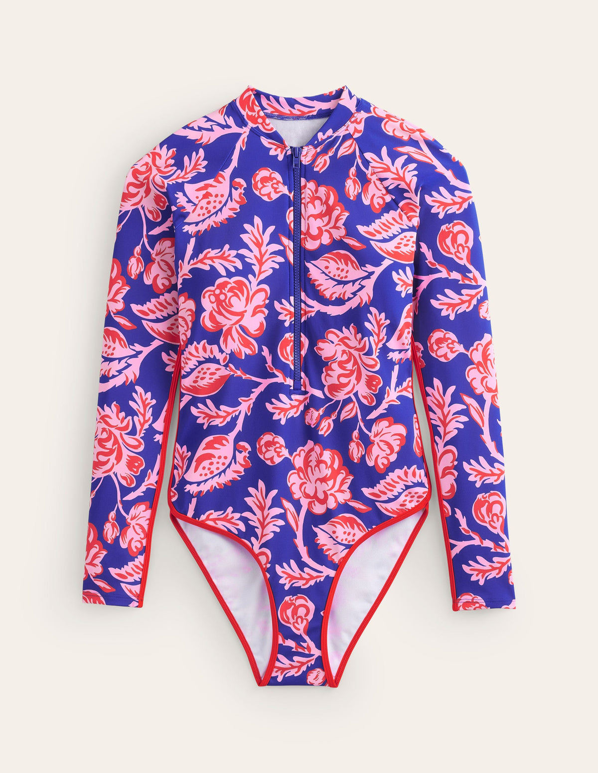 Piped Raglan Sleeve Swimsuit-Surf The Web Blue, Rose Blush - Image 5