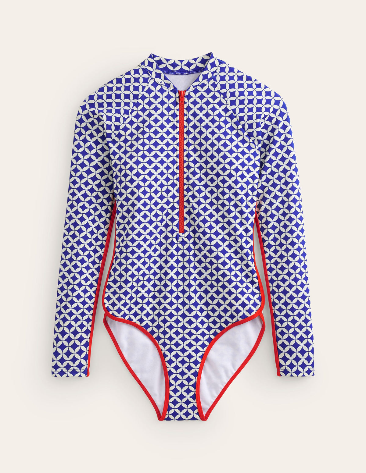 Piped Raglan Sleeve Swimsuit-Surf The Web, Diamond Terrace - Image 5