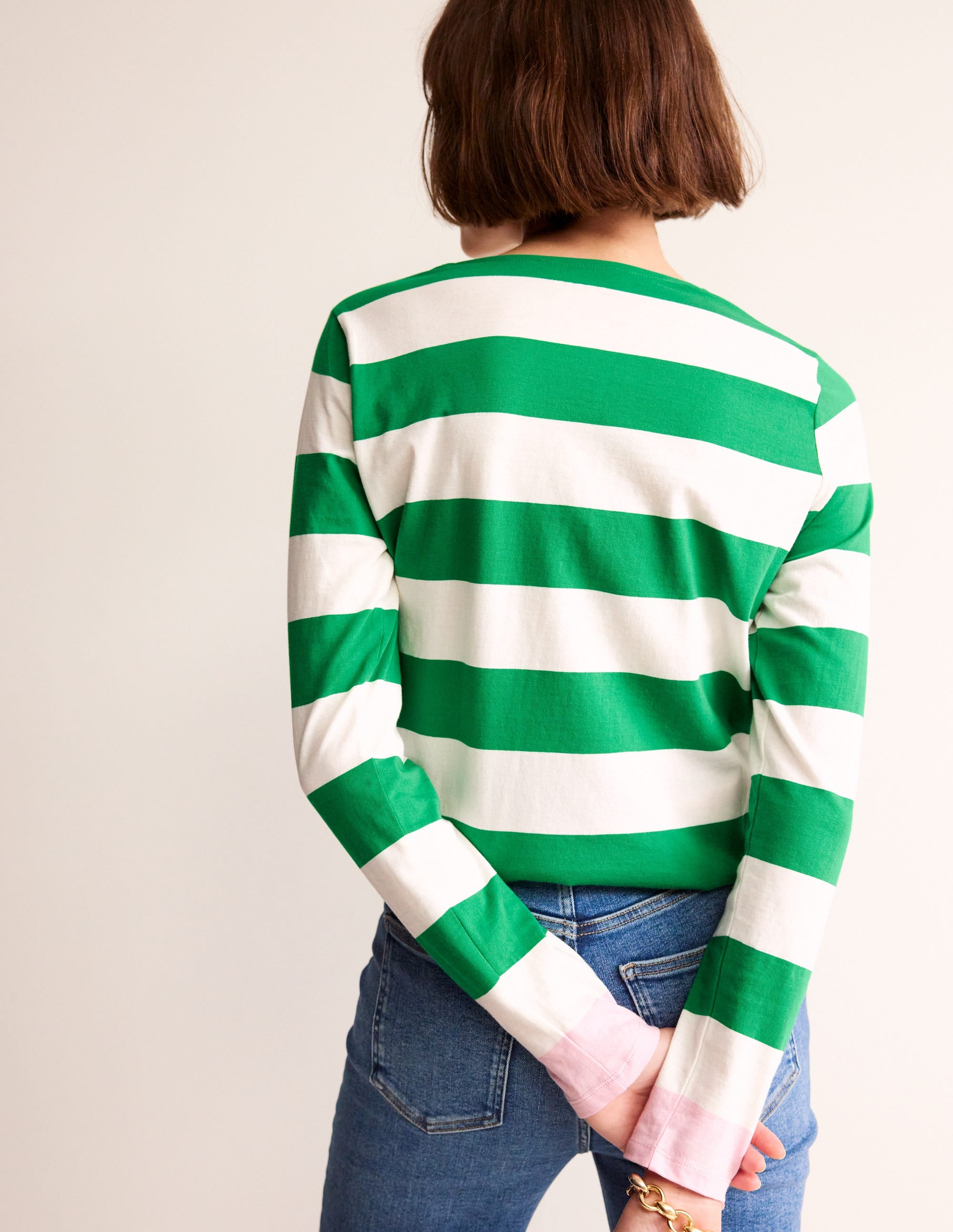 Bea Long Sleeve Breton-Green Ivory, Pink - Image 3