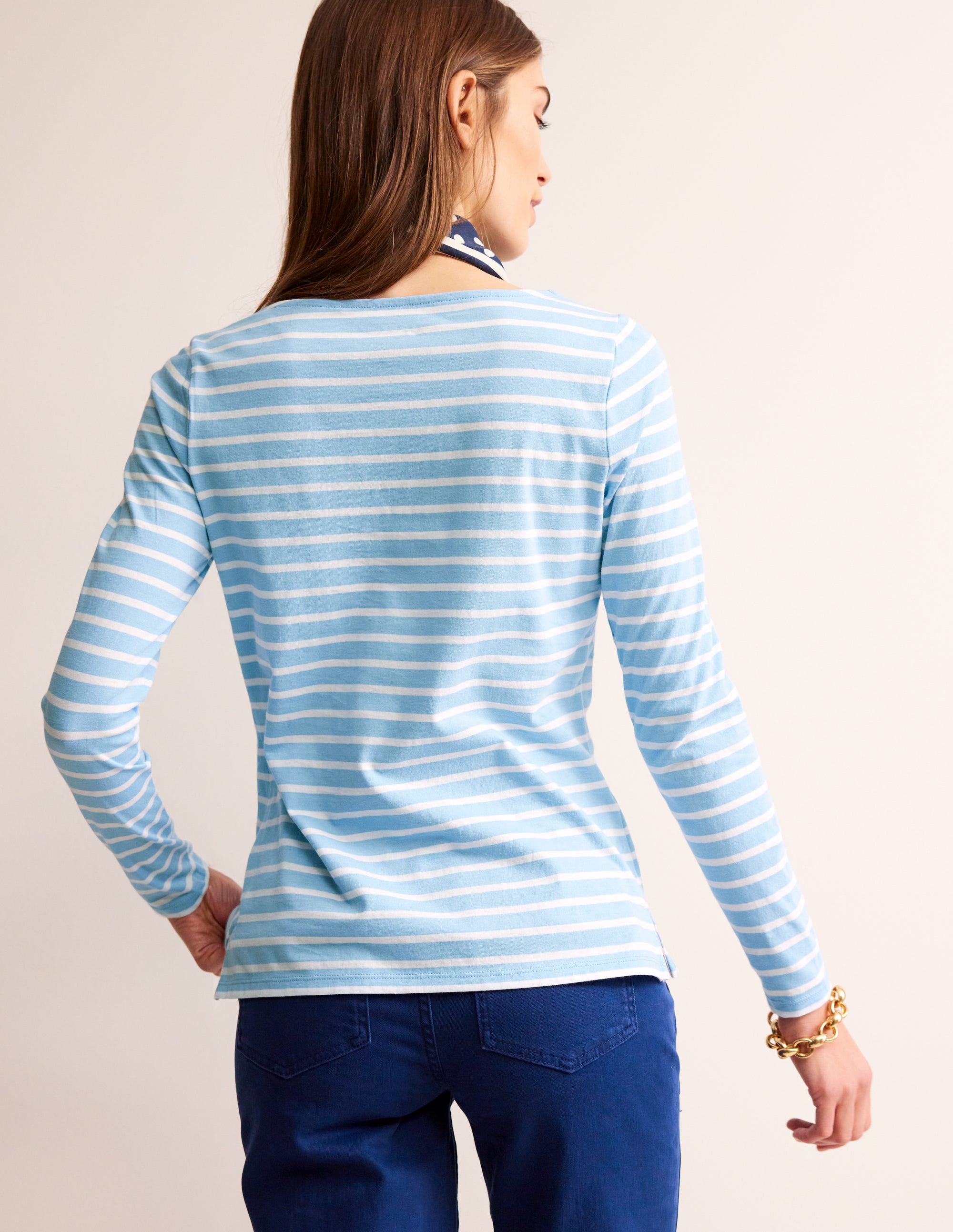 Ella Long Sleeve Breton-Air Blue, Ivory Stripe - Image 3