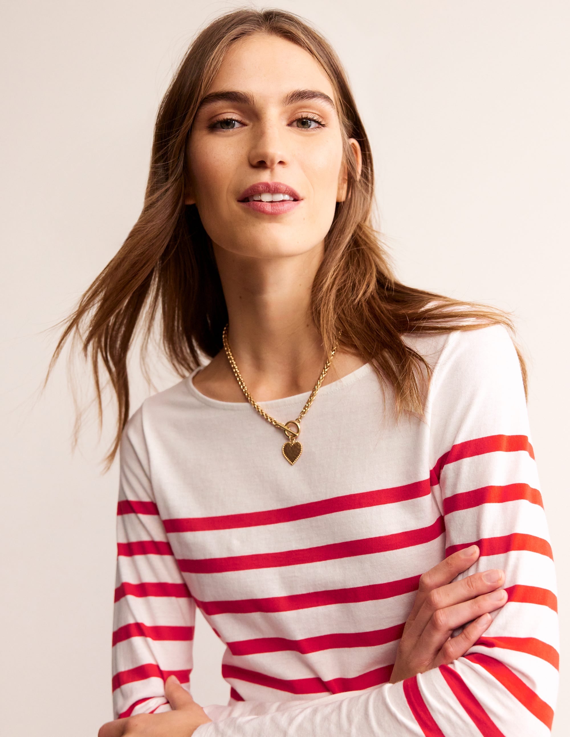 Ella Long Sleeve Breton-Ivory, Flame scarlett - Image 1