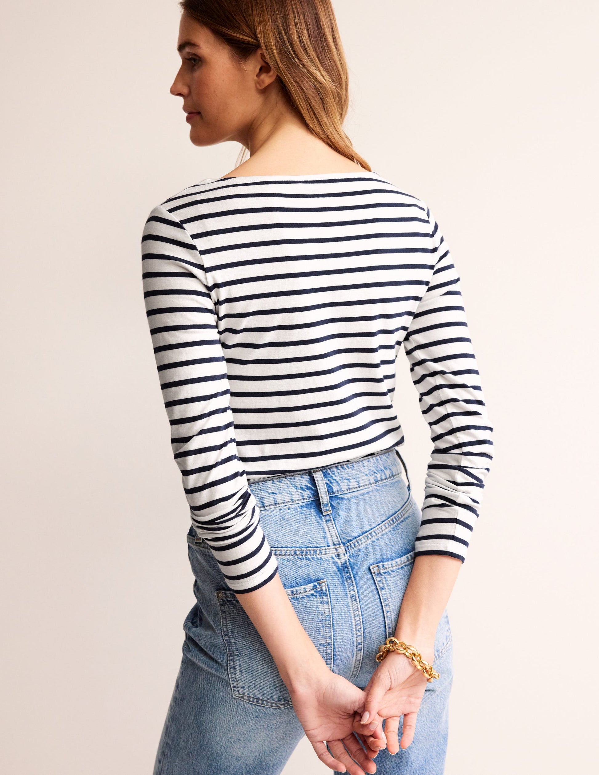 Ella Long Sleeve Breton-Ivory, Navy-3