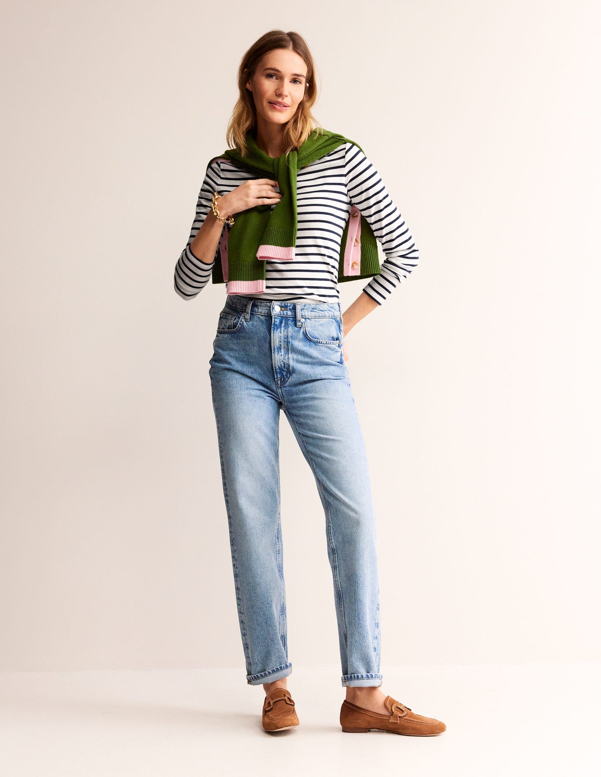 Ella Long Sleeve Breton-Ivory, Navy-4