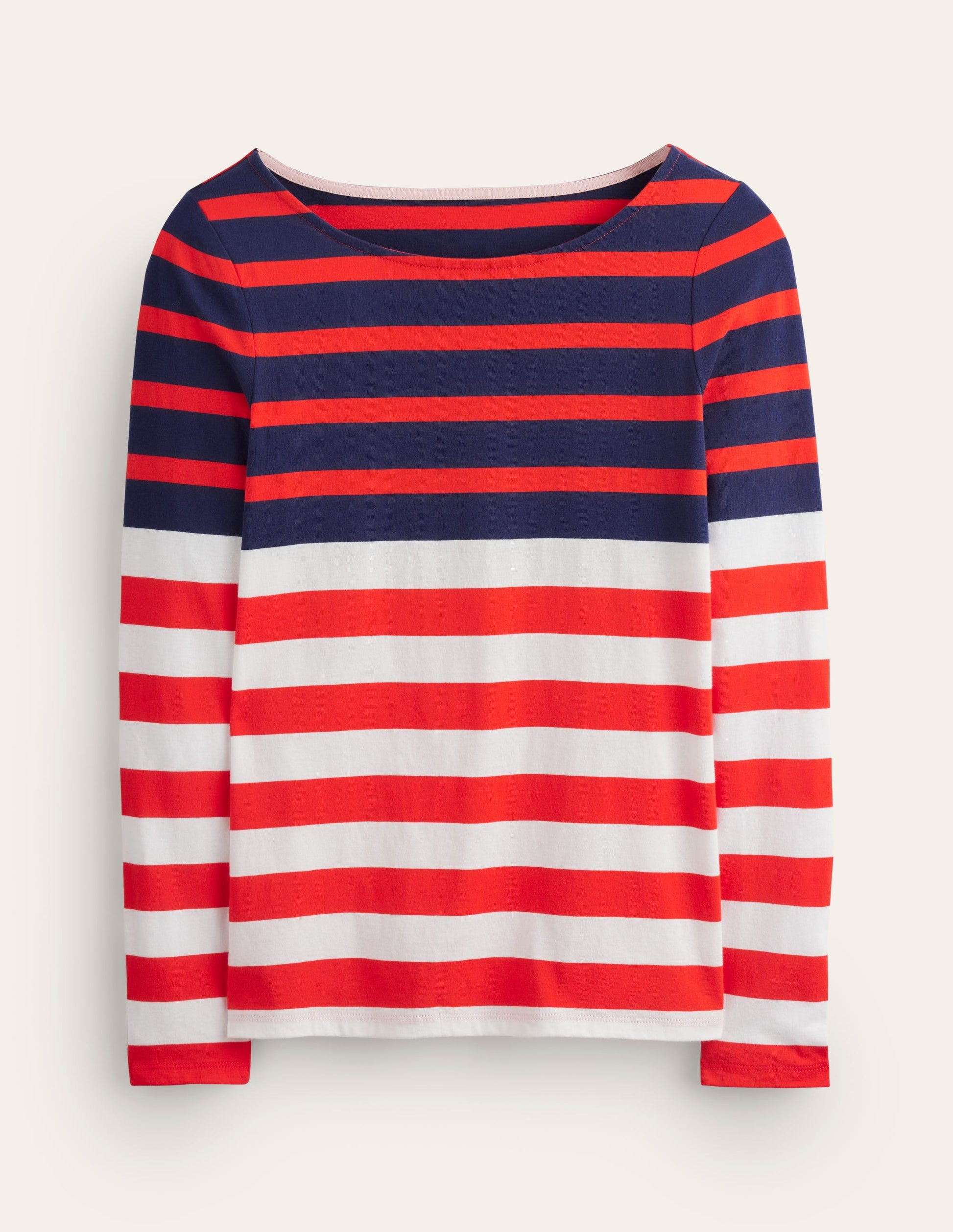 Ella Long Sleeve Breton-Ivory, Navy Red-5