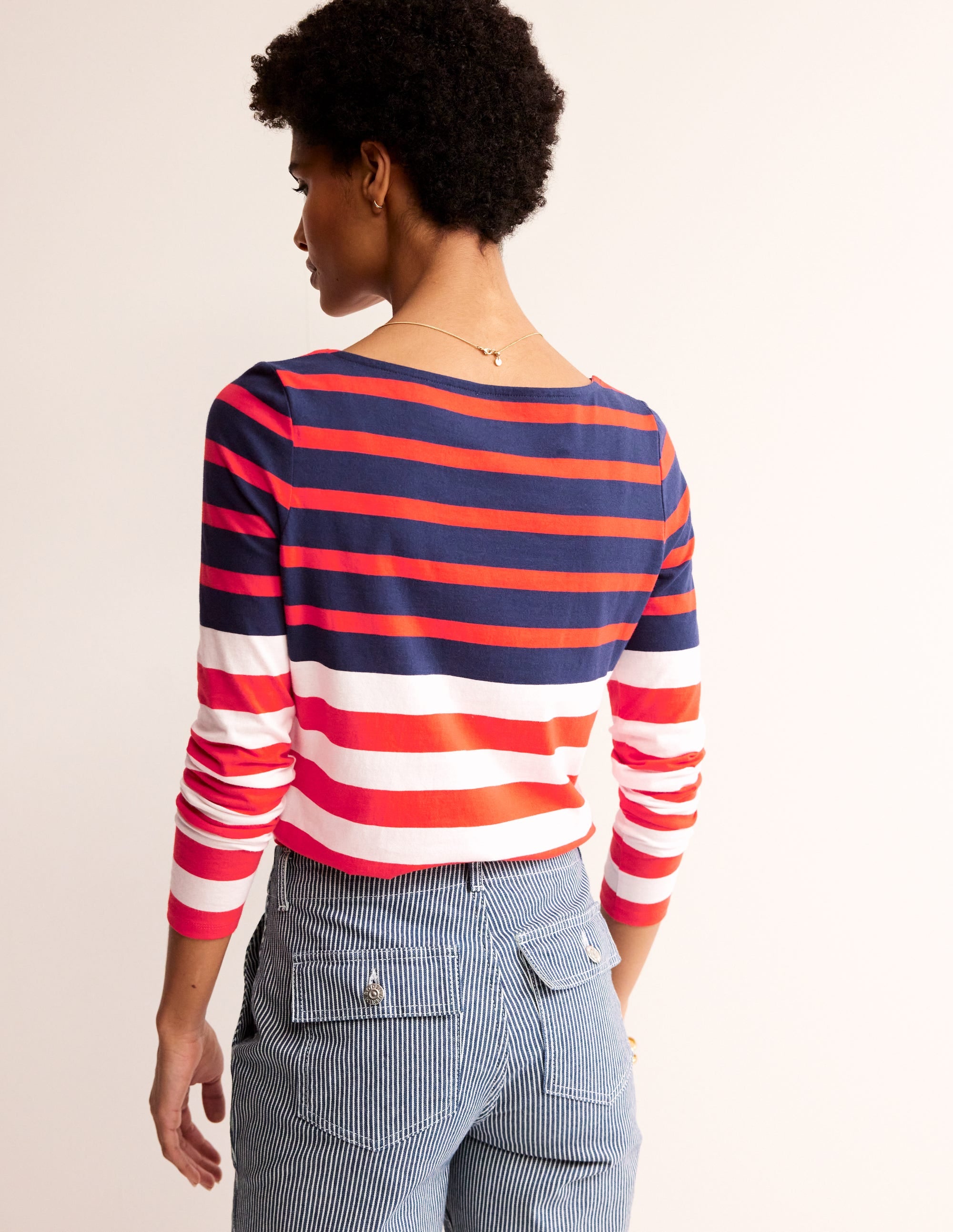 Ella Long Sleeve Breton-Ivory, Navy Red - Image 3