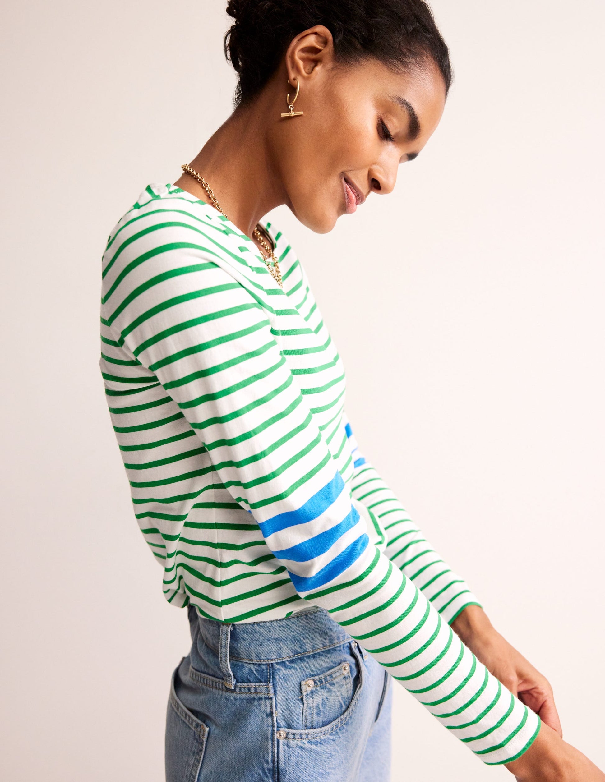 Ella Long Sleeve Breton-Green, Blue Stripe-2