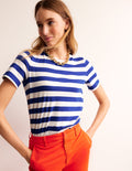 Bea Short Sleeve Breton-Blue, Ivory
