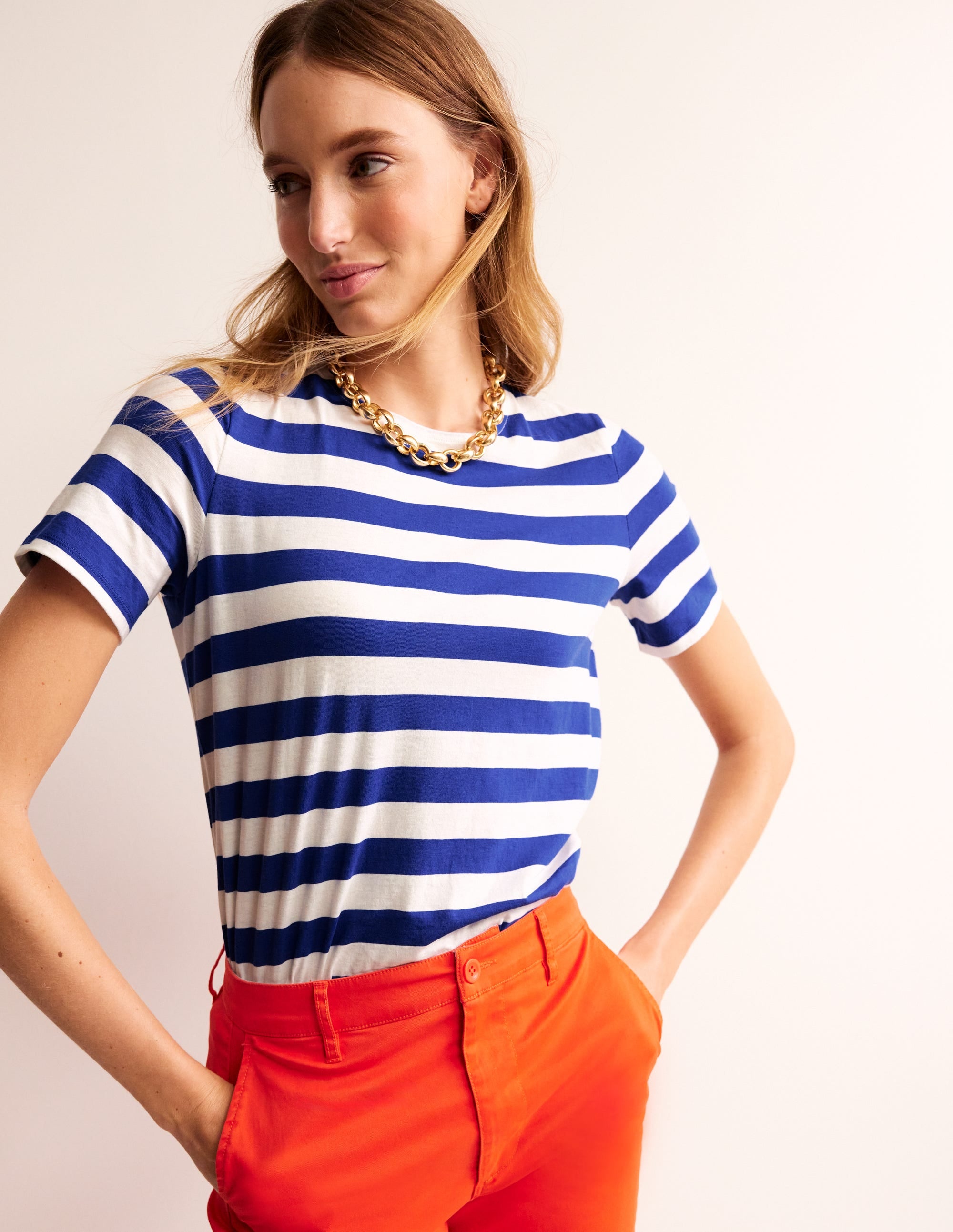 Bea Short Sleeve Breton-Blue, Ivory - Image 1