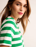 Bea Short Sleeve Breton-Ivory, Green Stripe